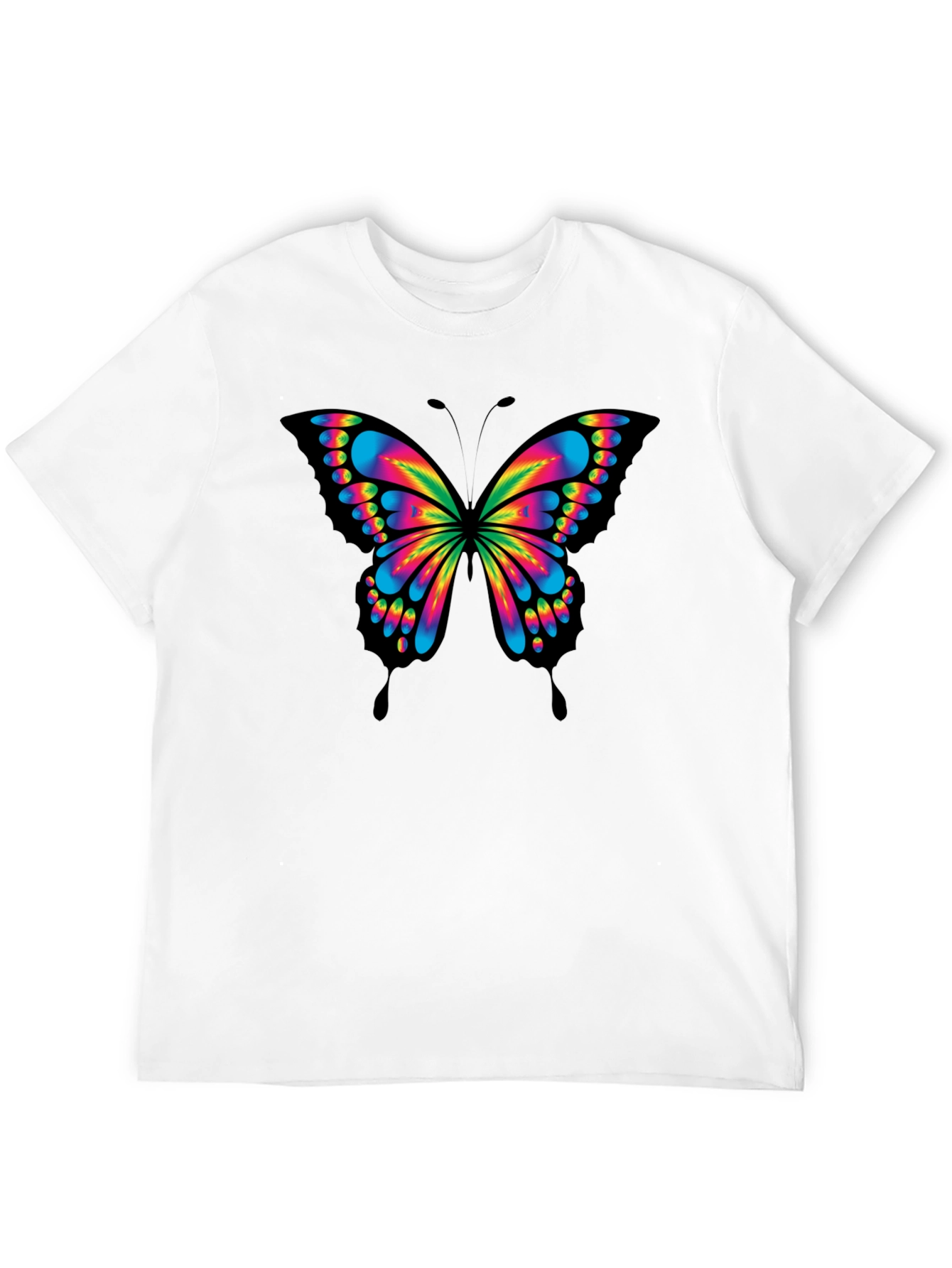 Vivid Butterfly Graphic Tee - Bold Black Cotton T-Shirt