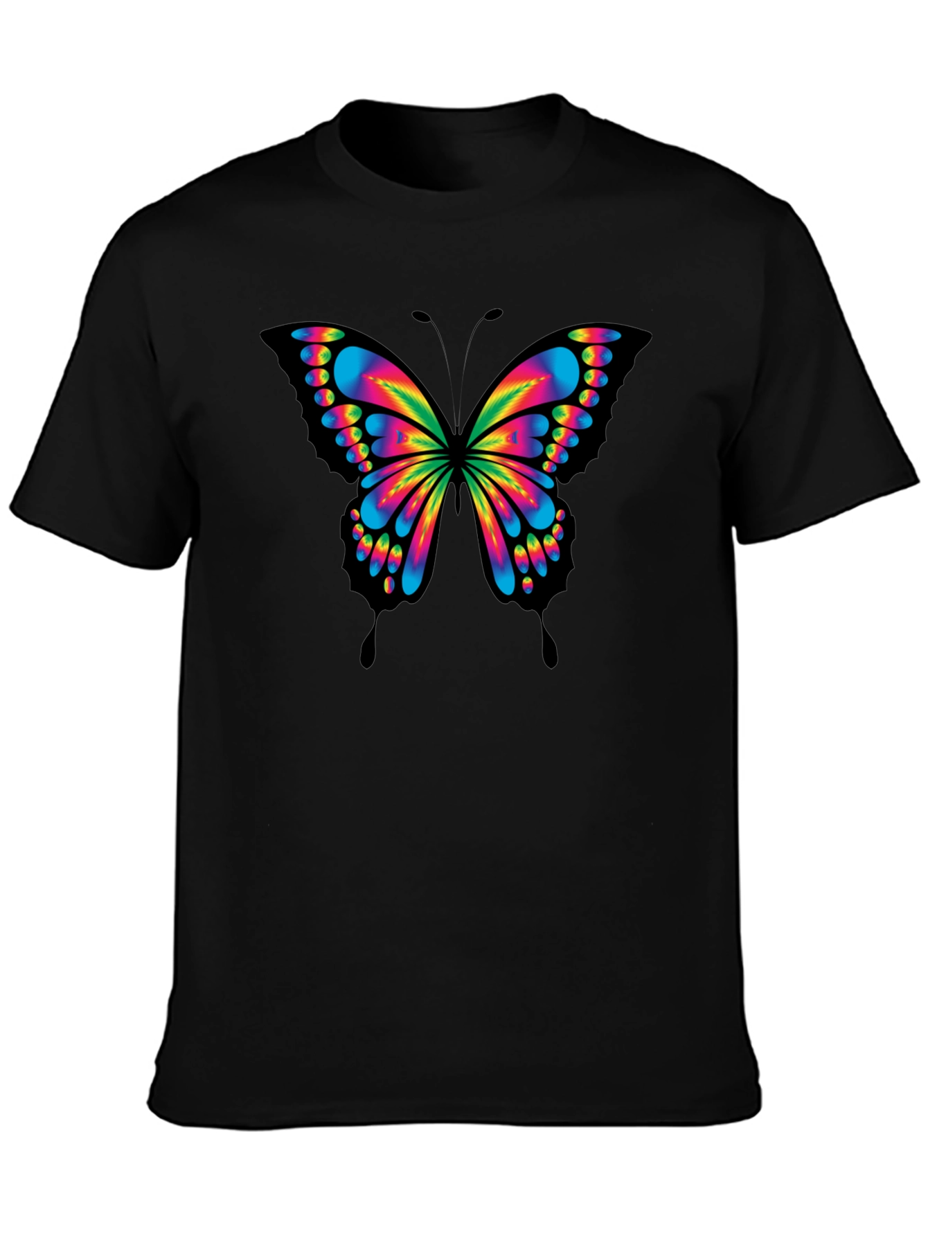 Vivid Butterfly Graphic Tee - Bold Black Cotton T-Shirt