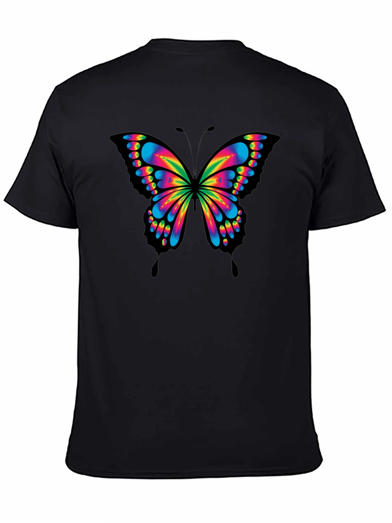 Vivid Butterfly Graphic Tee - Bold Black Cotton T-Shirt