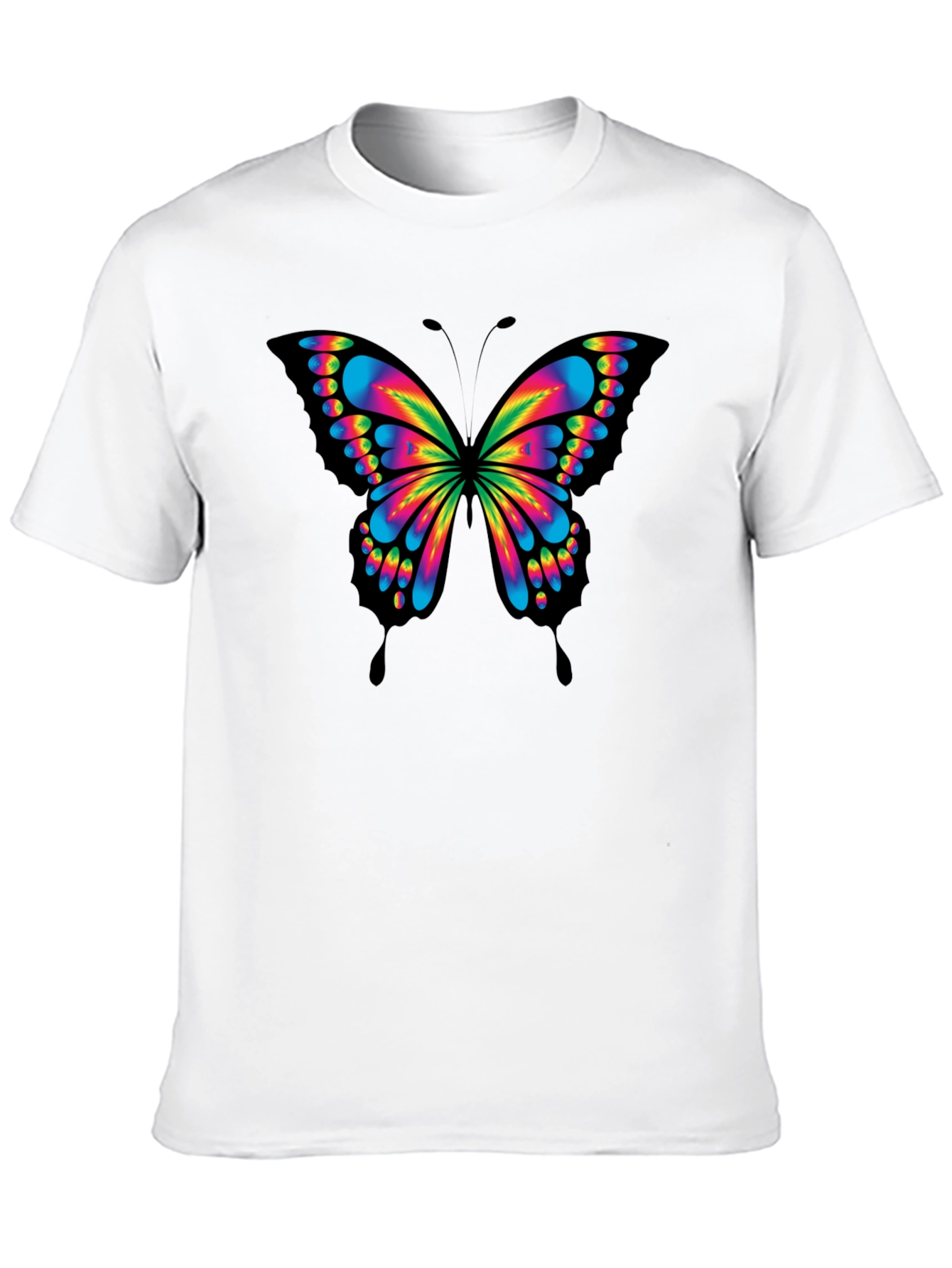 Vivid Butterfly Graphic Tee - Bold Black Cotton T-Shirt