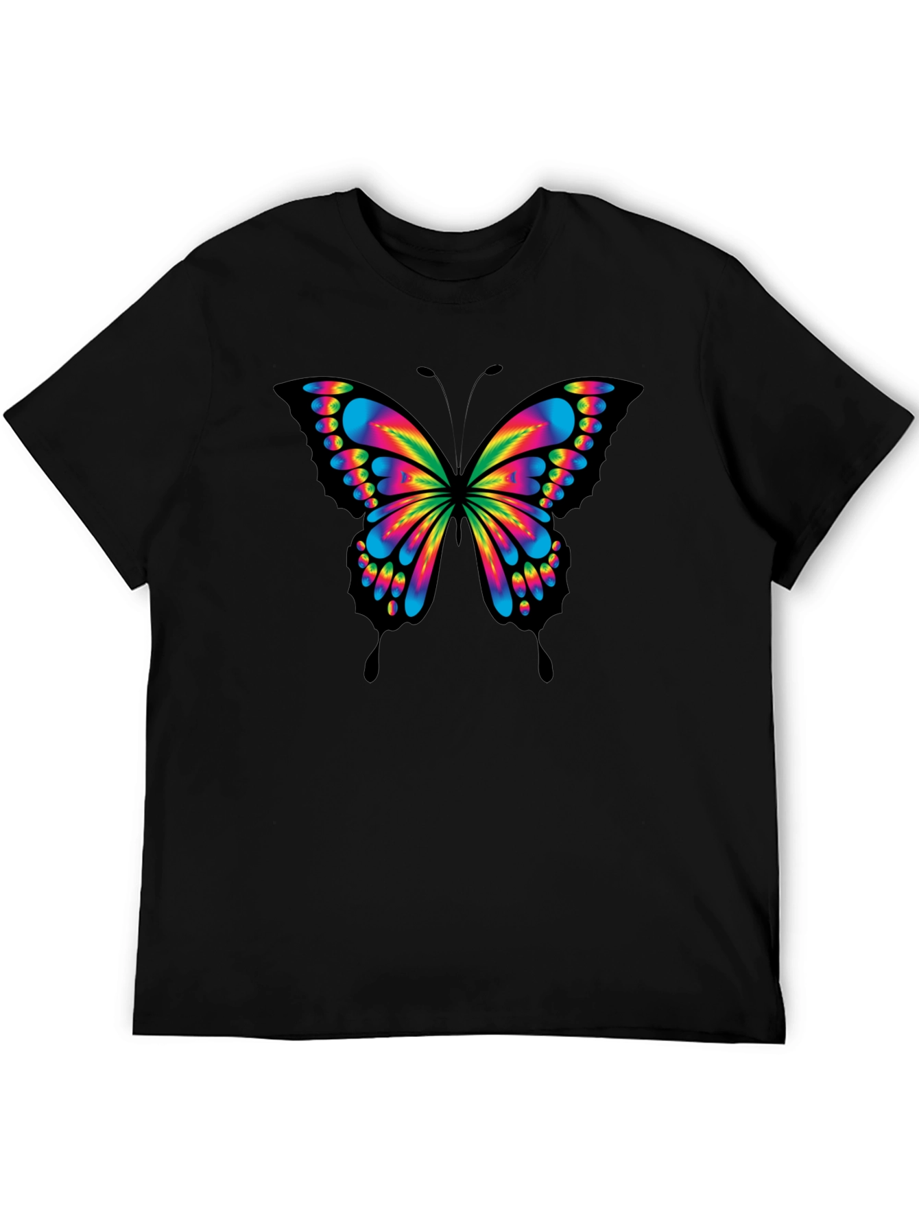 Vivid Butterfly Graphic Tee - Bold Black Cotton T-Shirt