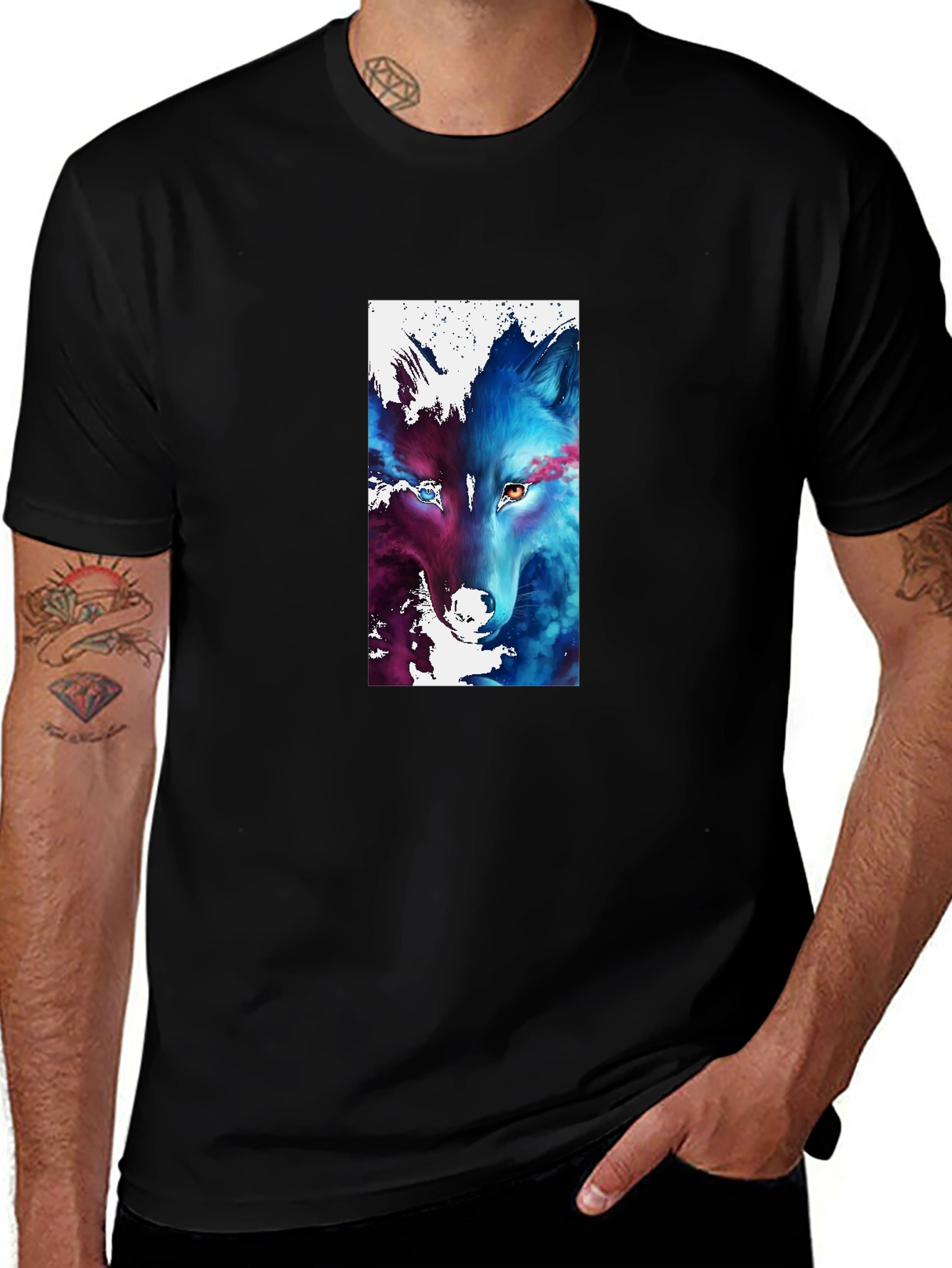 Abstract Wolf Graphic Black T-Shirt