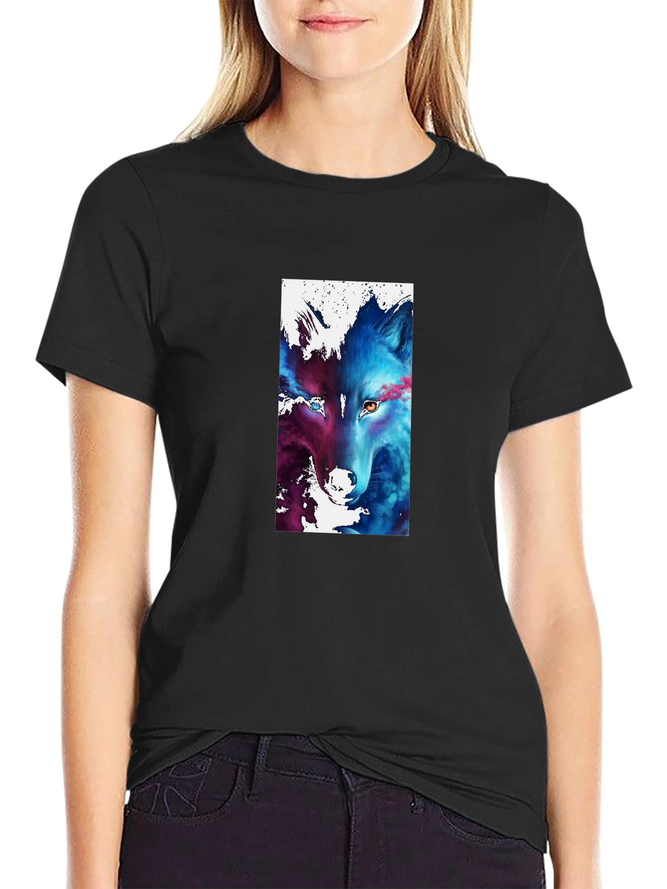 Abstract Wolf Graphic Black T-Shirt