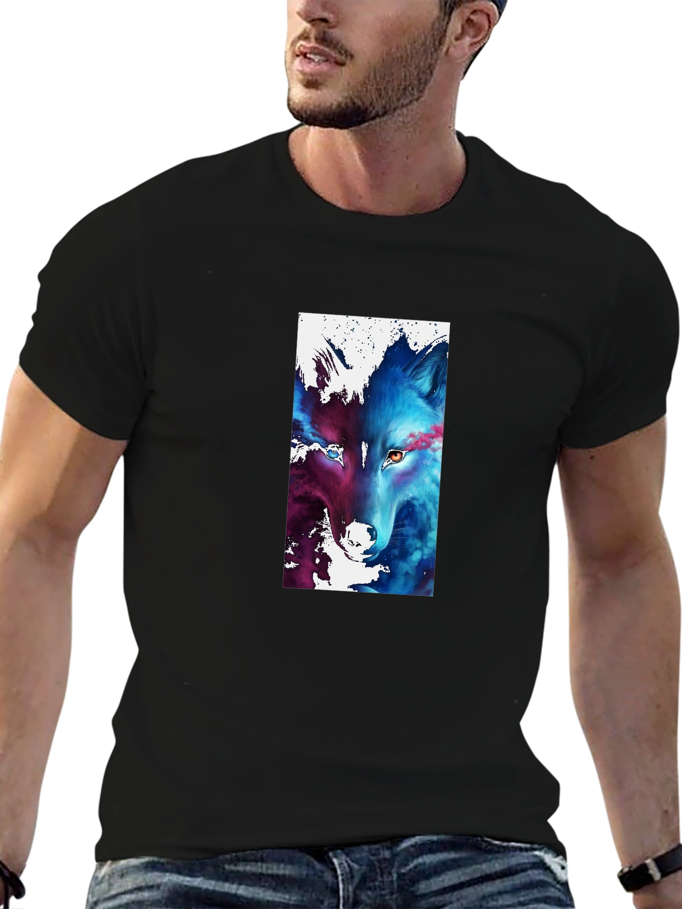 Abstract Wolf Graphic Black T-Shirt