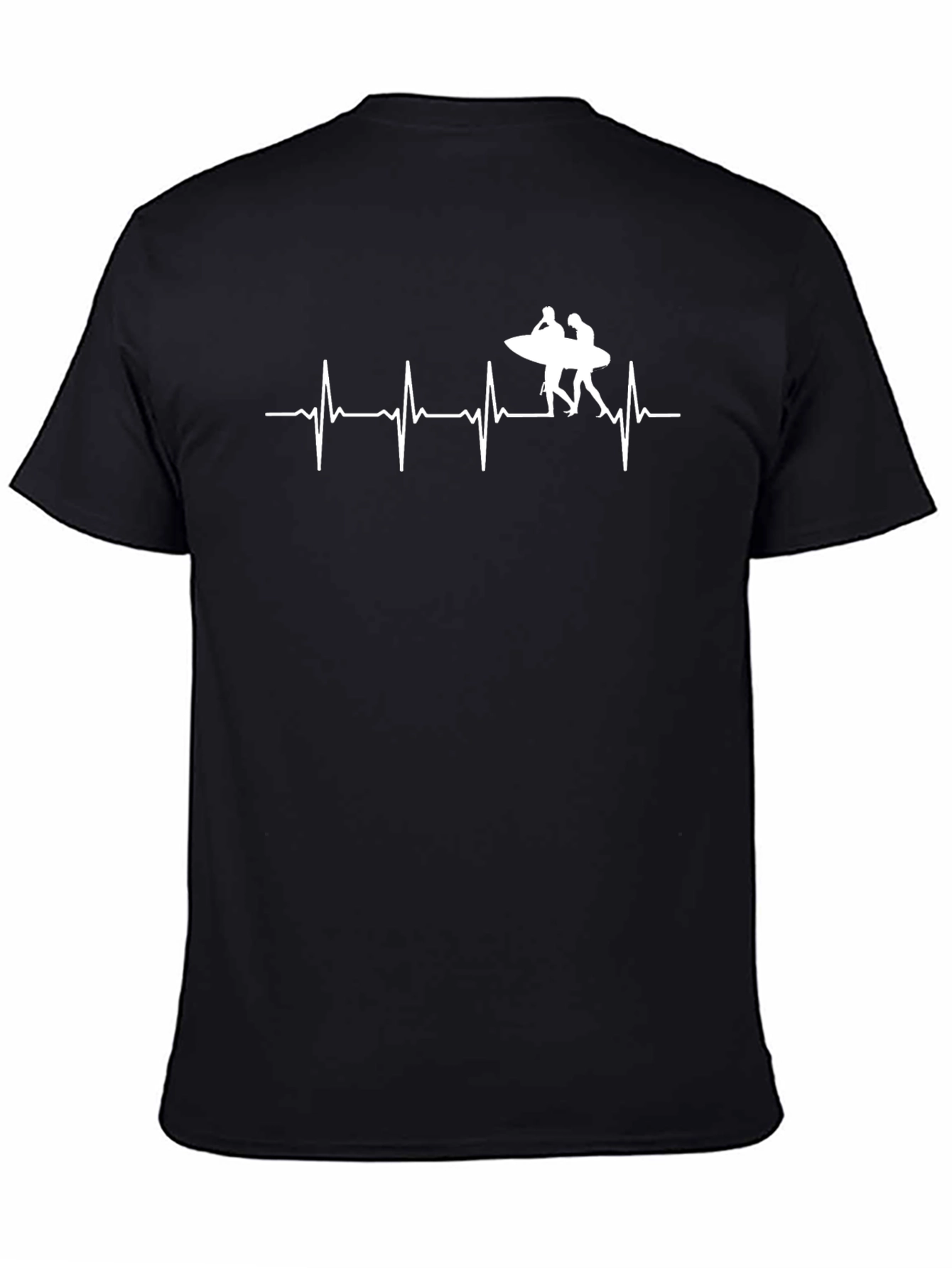 Surfing Heartbeat Tee - Black Cotton Graphic T-Shirt