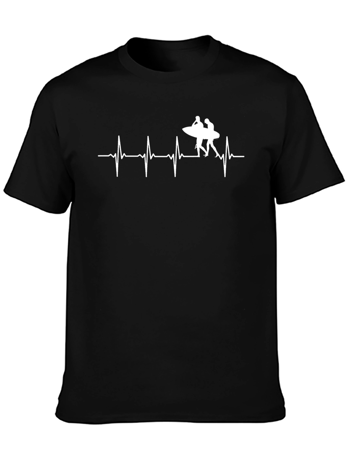 Surfing Heartbeat Tee - Black Cotton Graphic T-Shirt