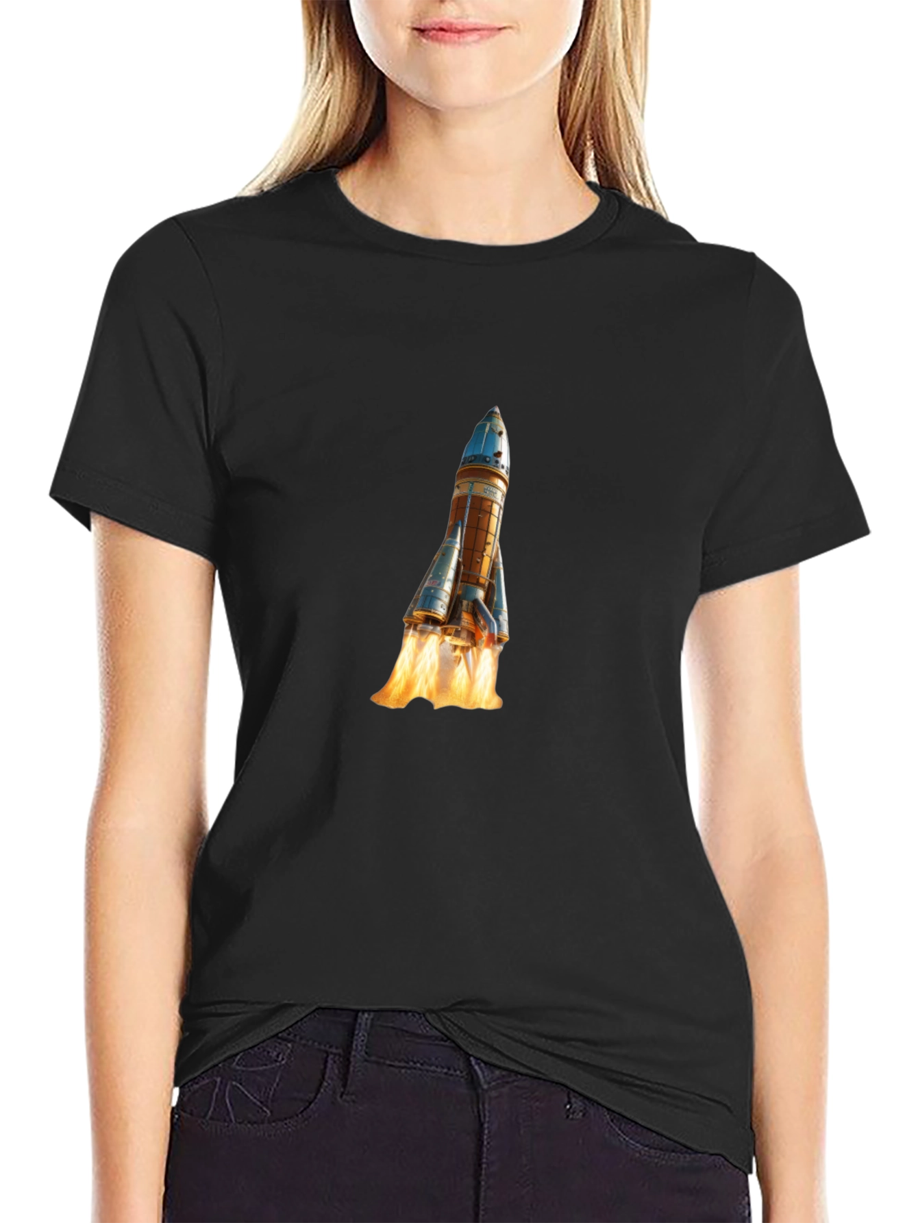Rocket Launch Graphic Tee - Black Cotton Comfort