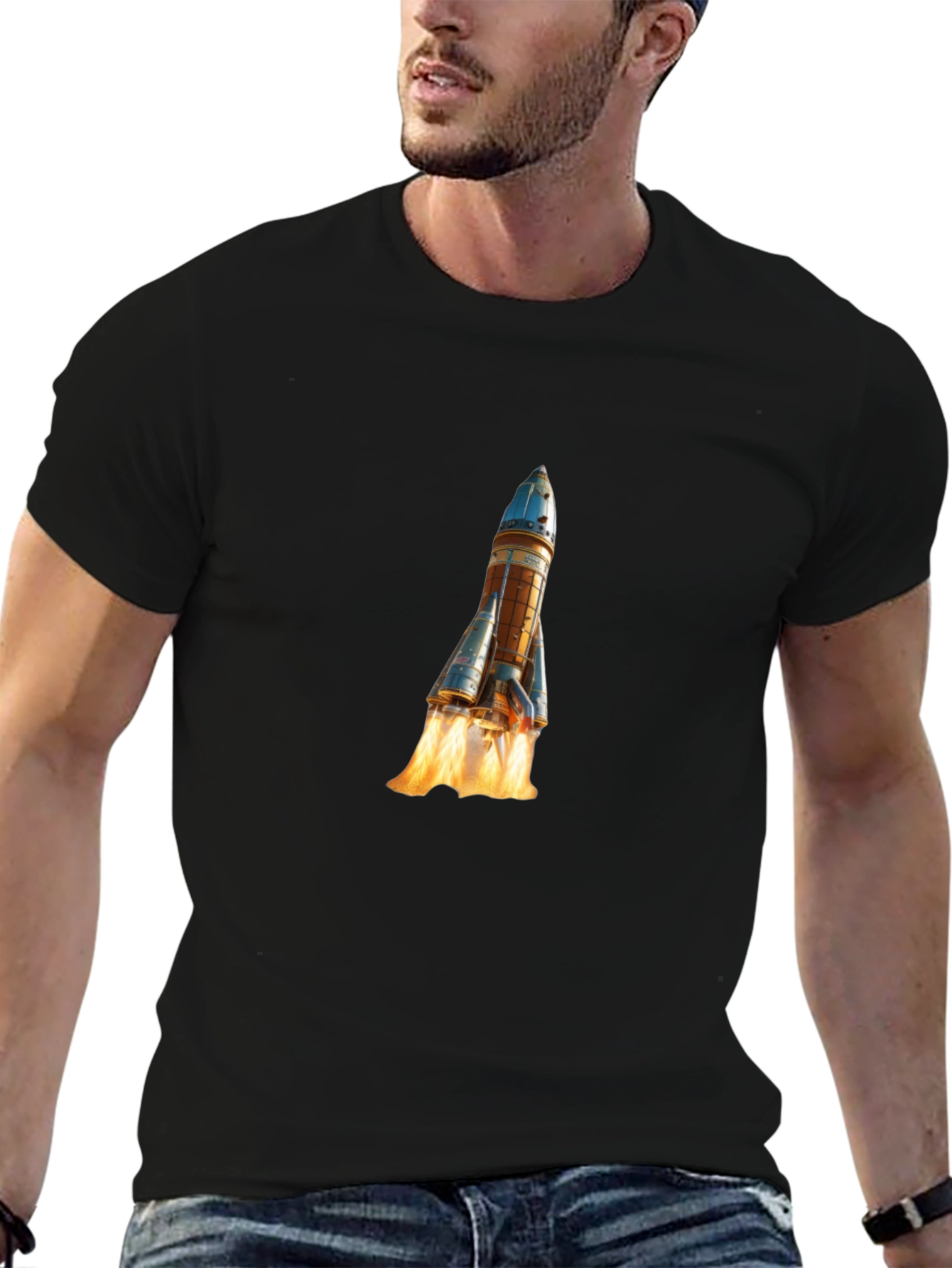 Rocket Launch Graphic Tee - Black Cotton Comfort