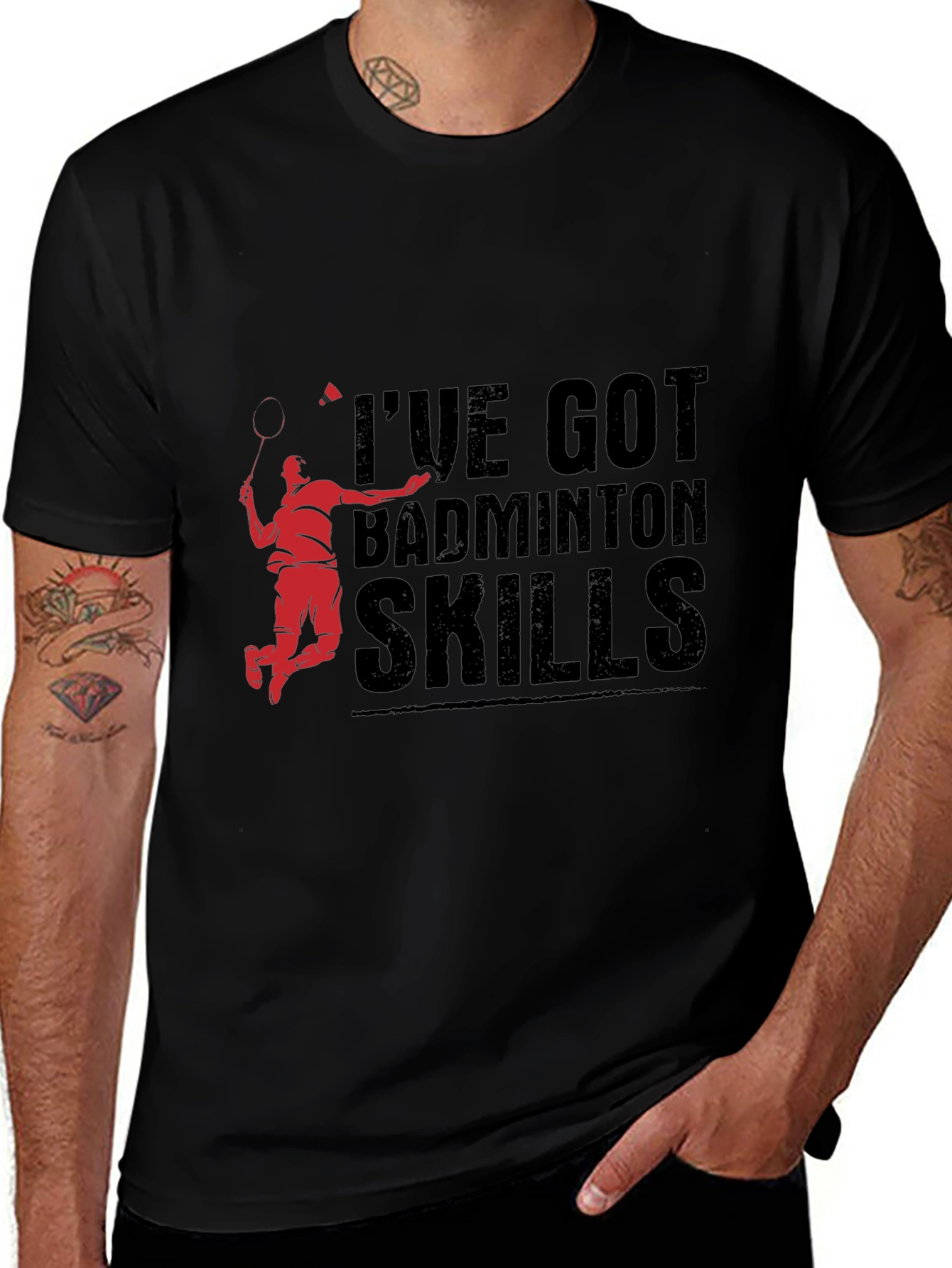 Badminton Skills Graphic Tee - Black Cotton T-Shirt