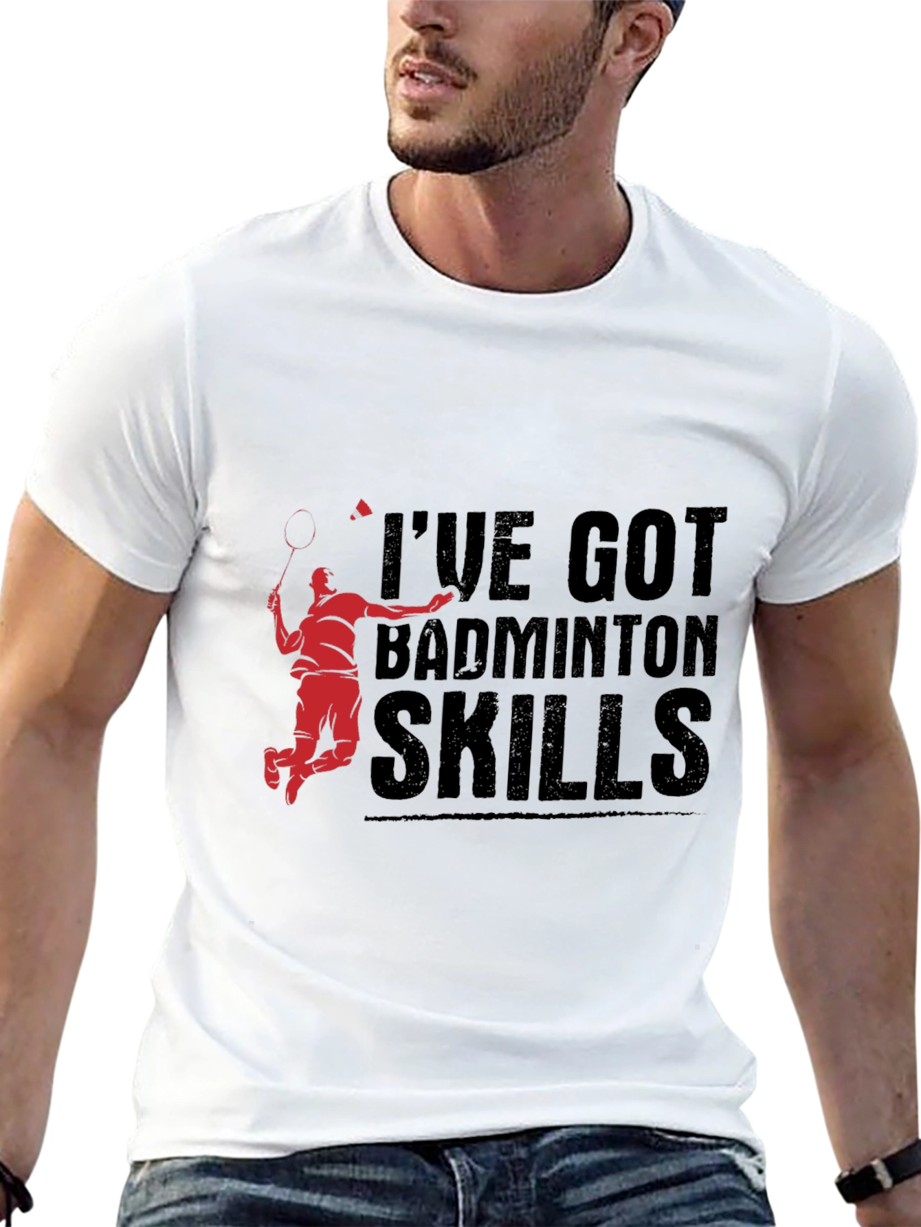 Badminton Skills Graphic Tee - Black Cotton T-Shirt