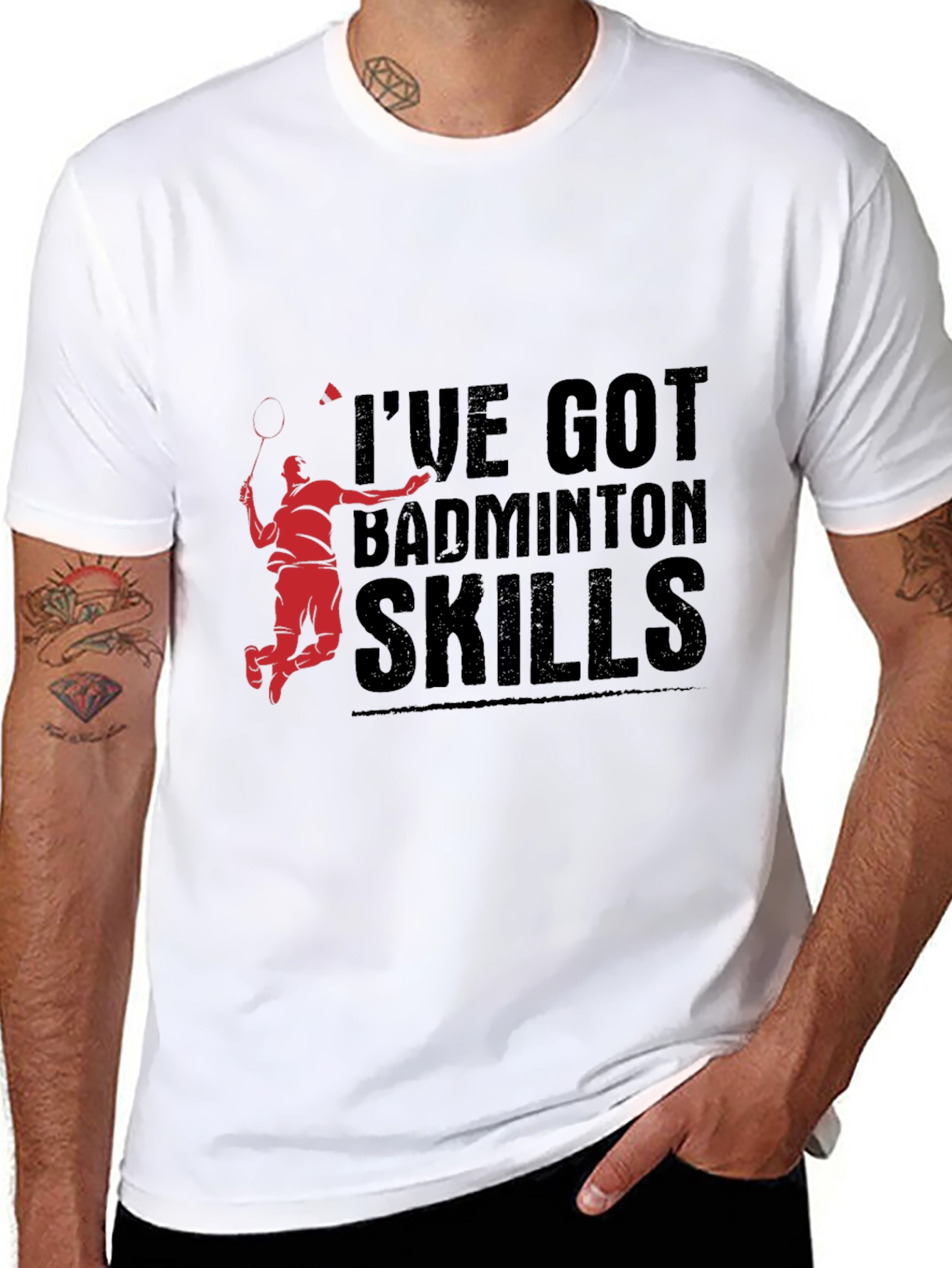Badminton Skills Graphic Tee - Black Cotton T-Shirt