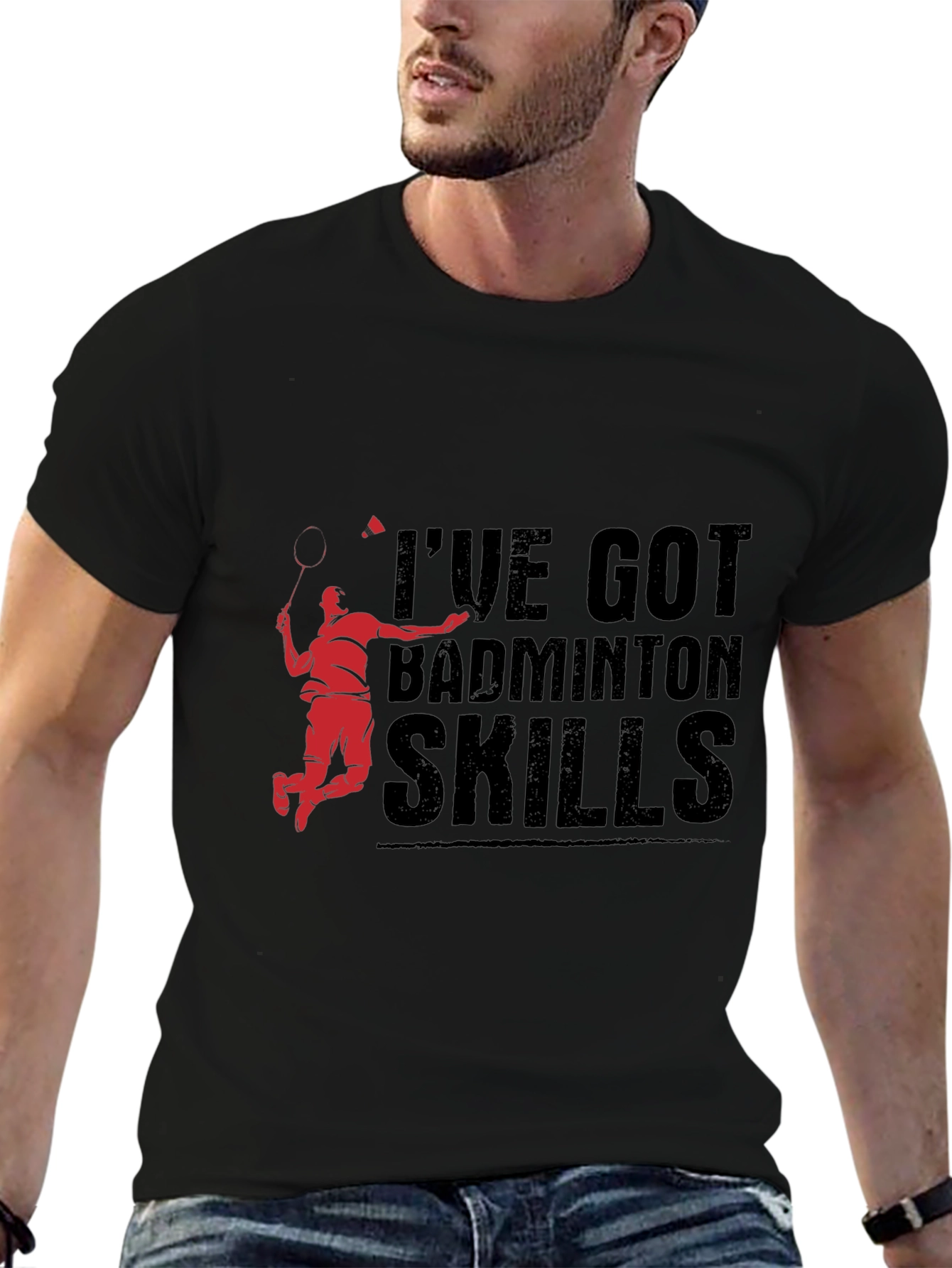 Badminton Skills Graphic Tee - Black Cotton T-Shirt