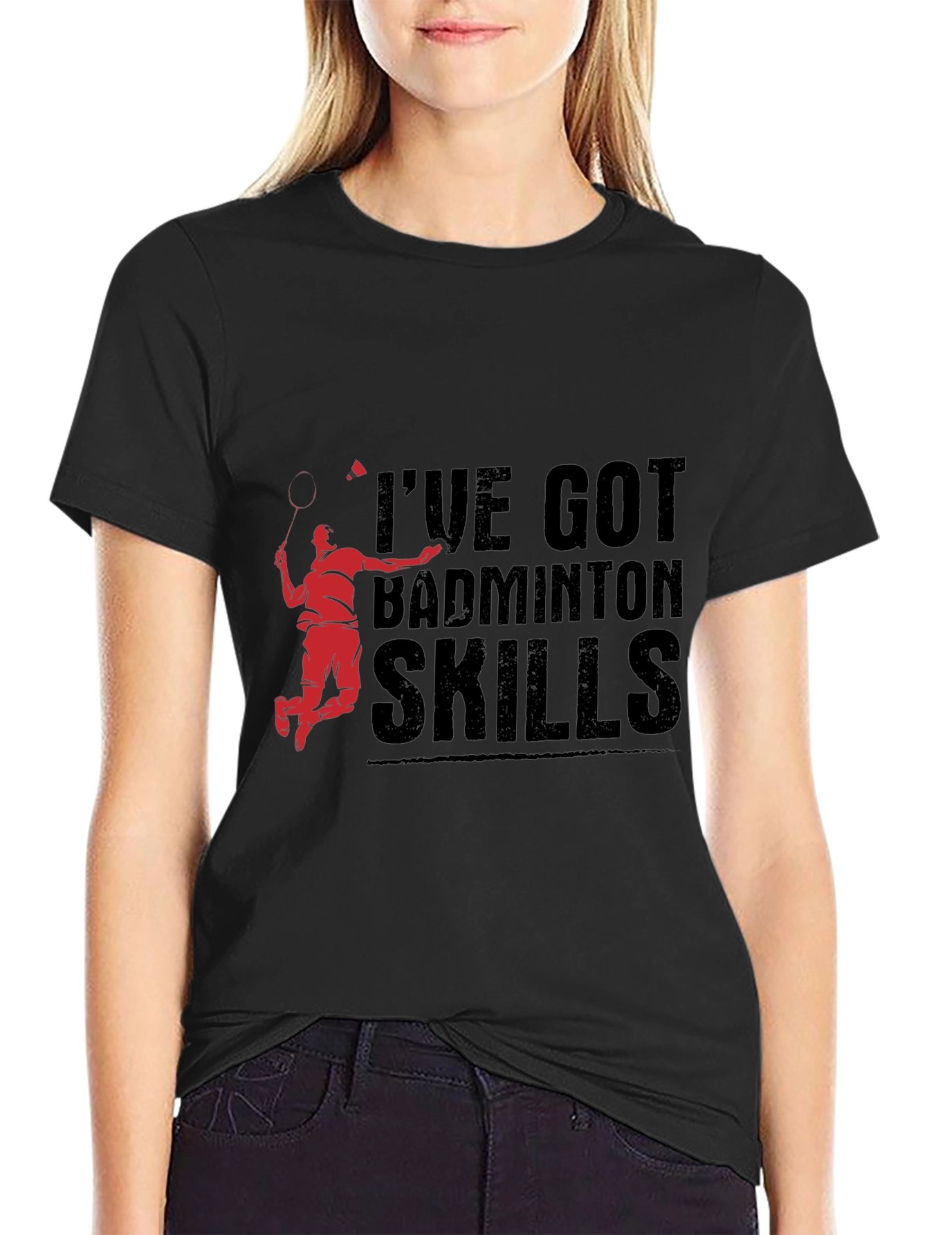 Badminton Skills Graphic Tee - Black Cotton T-Shirt