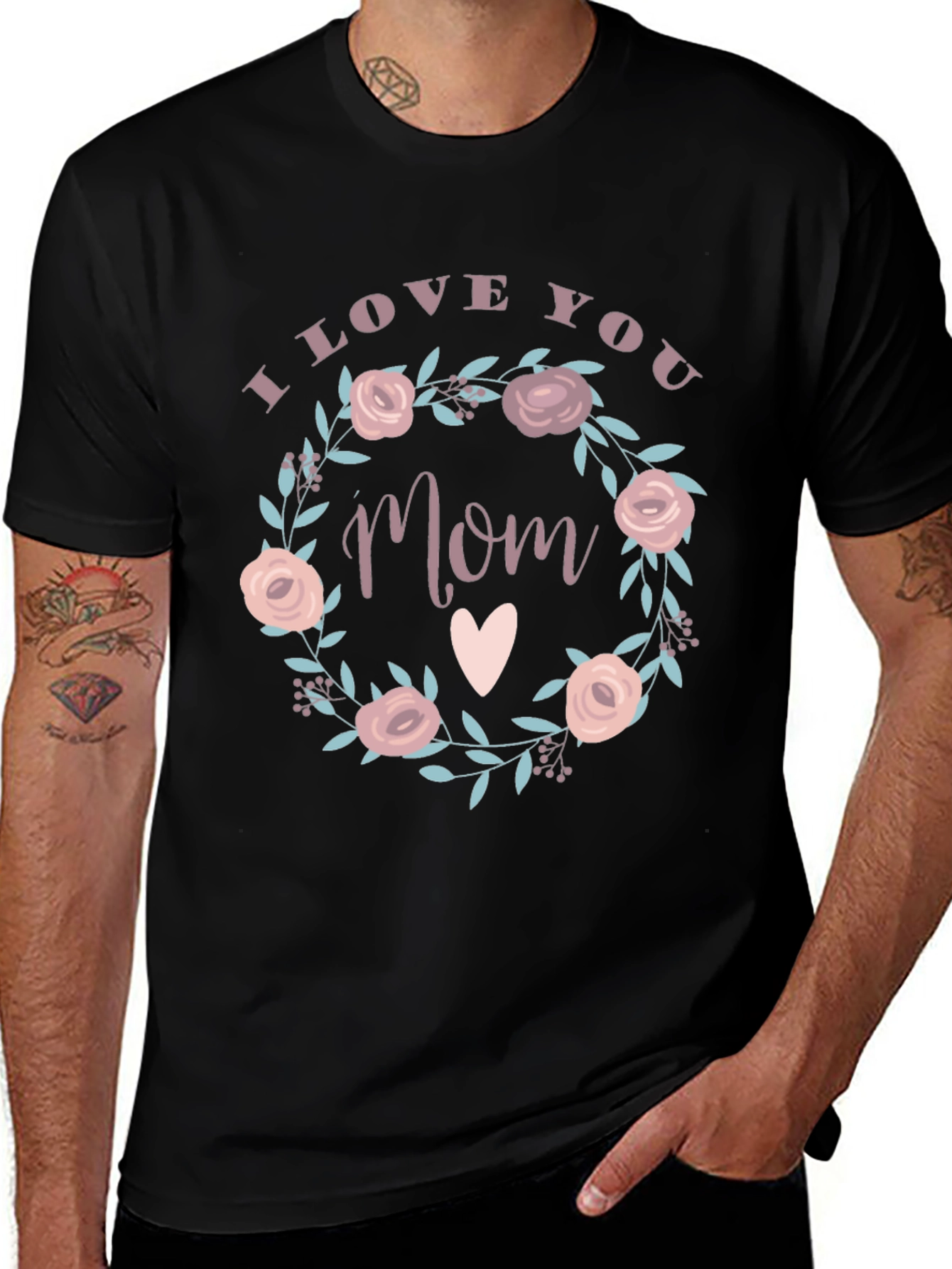 I Love You Mom Floral Wreath Graphic Tee