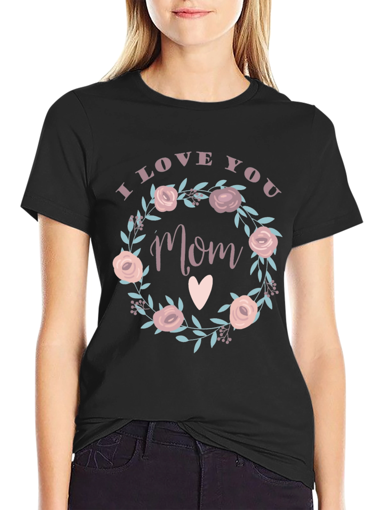 I Love You Mom Floral Wreath Graphic Tee