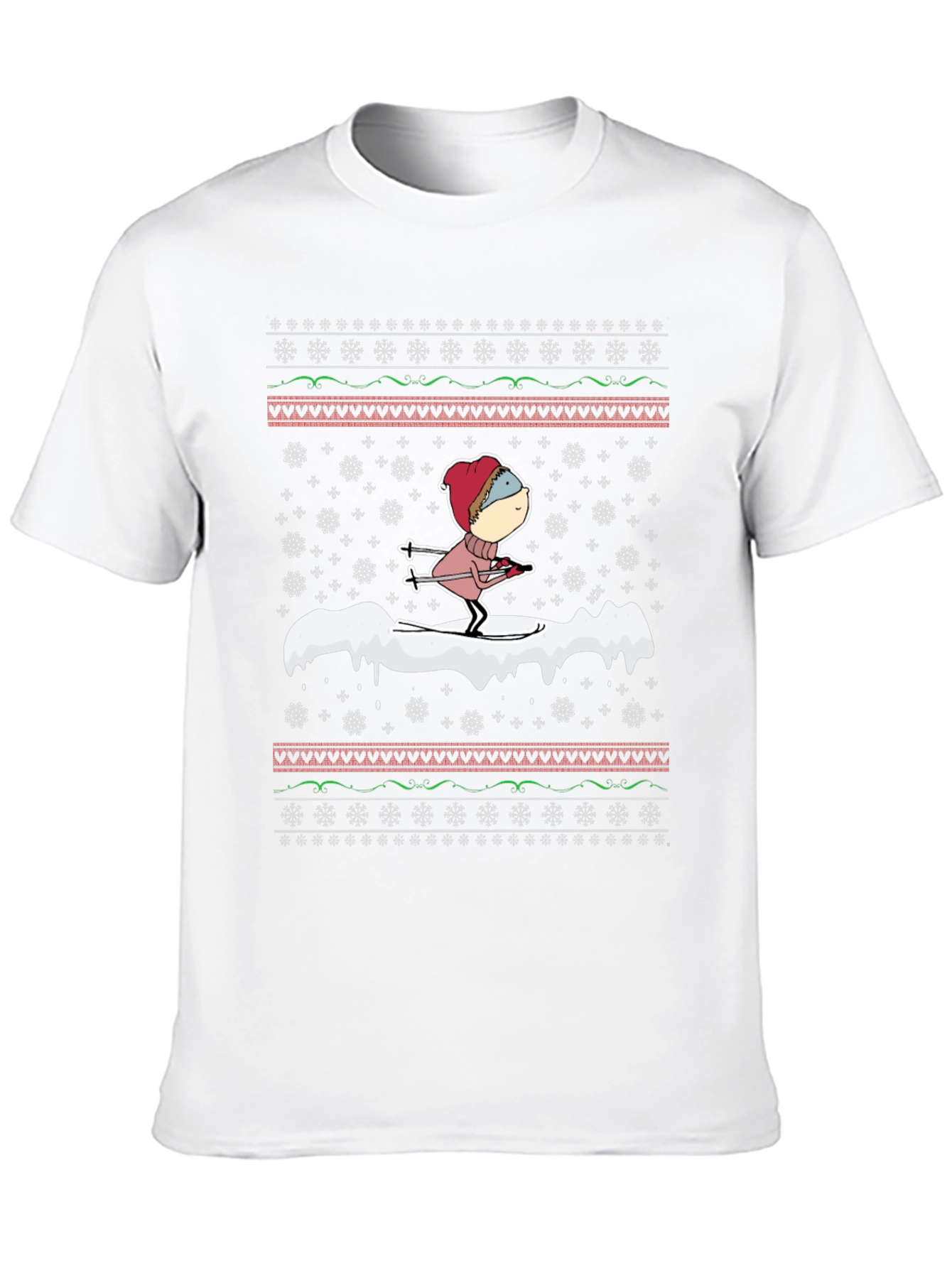 Skiing Cartoon Ugly Christmas T-Shirt