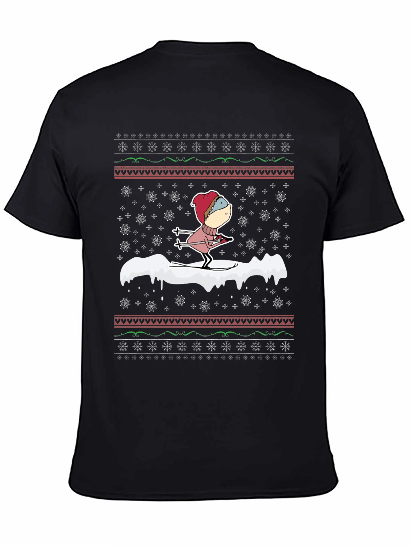 Skiing Cartoon Ugly Christmas T-Shirt