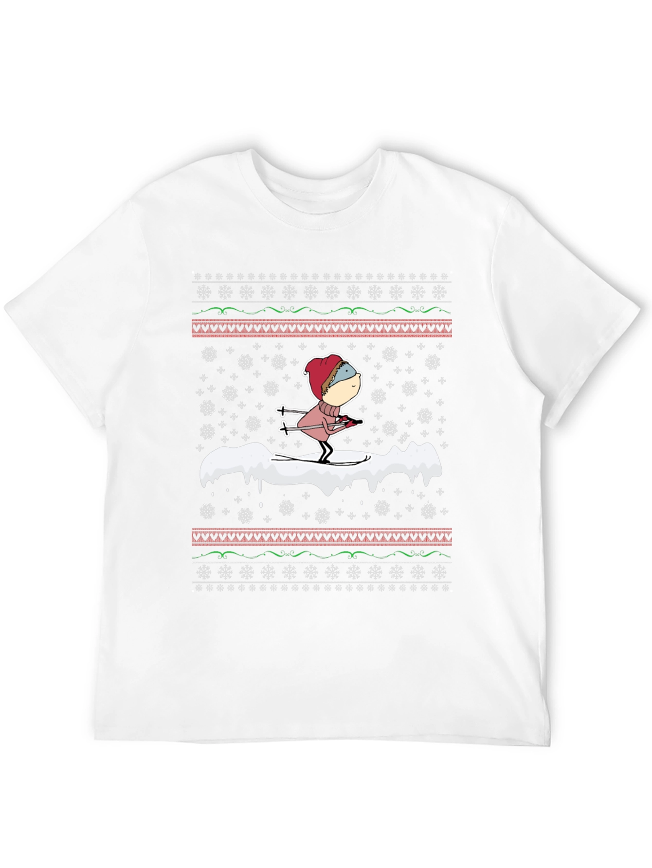 Skiing Cartoon Ugly Christmas T-Shirt