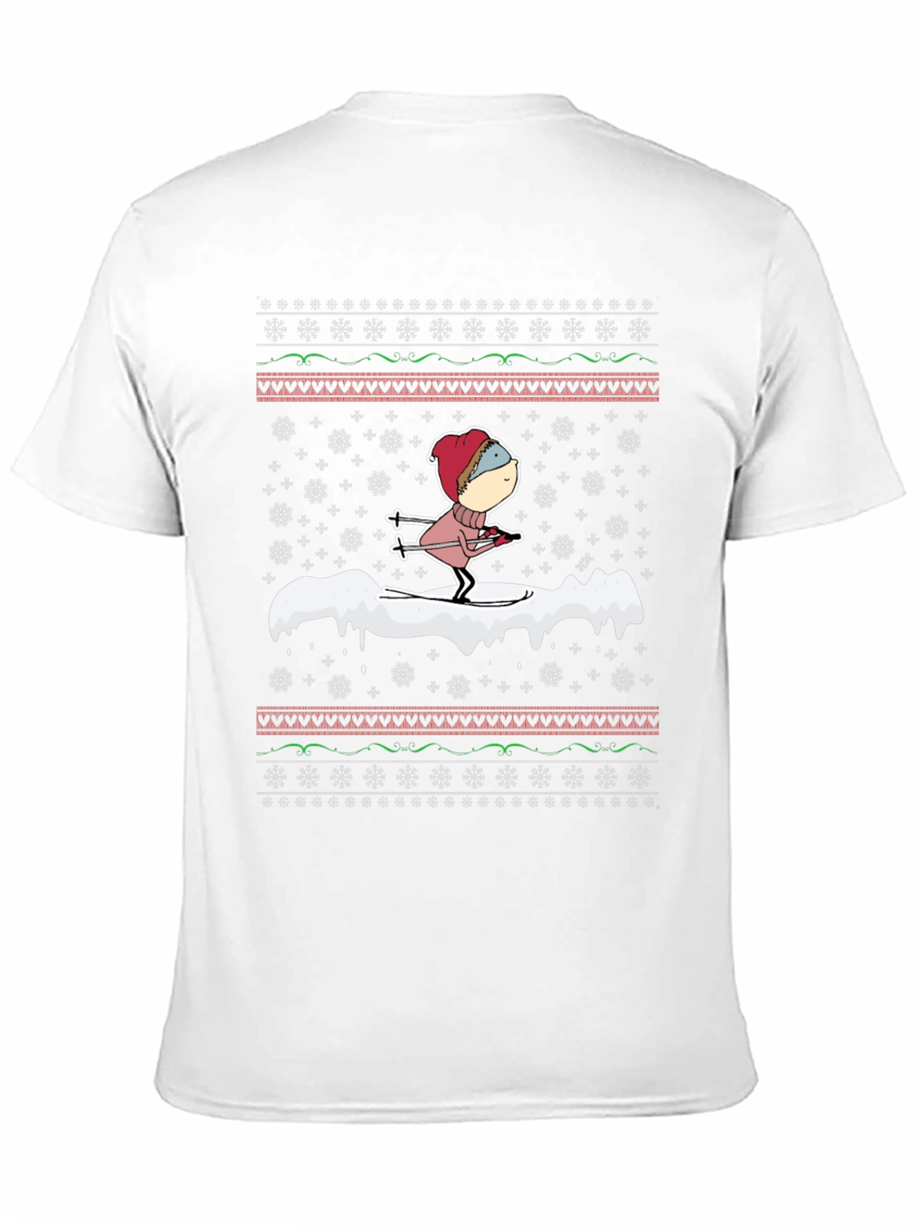 Skiing Cartoon Ugly Christmas T-Shirt