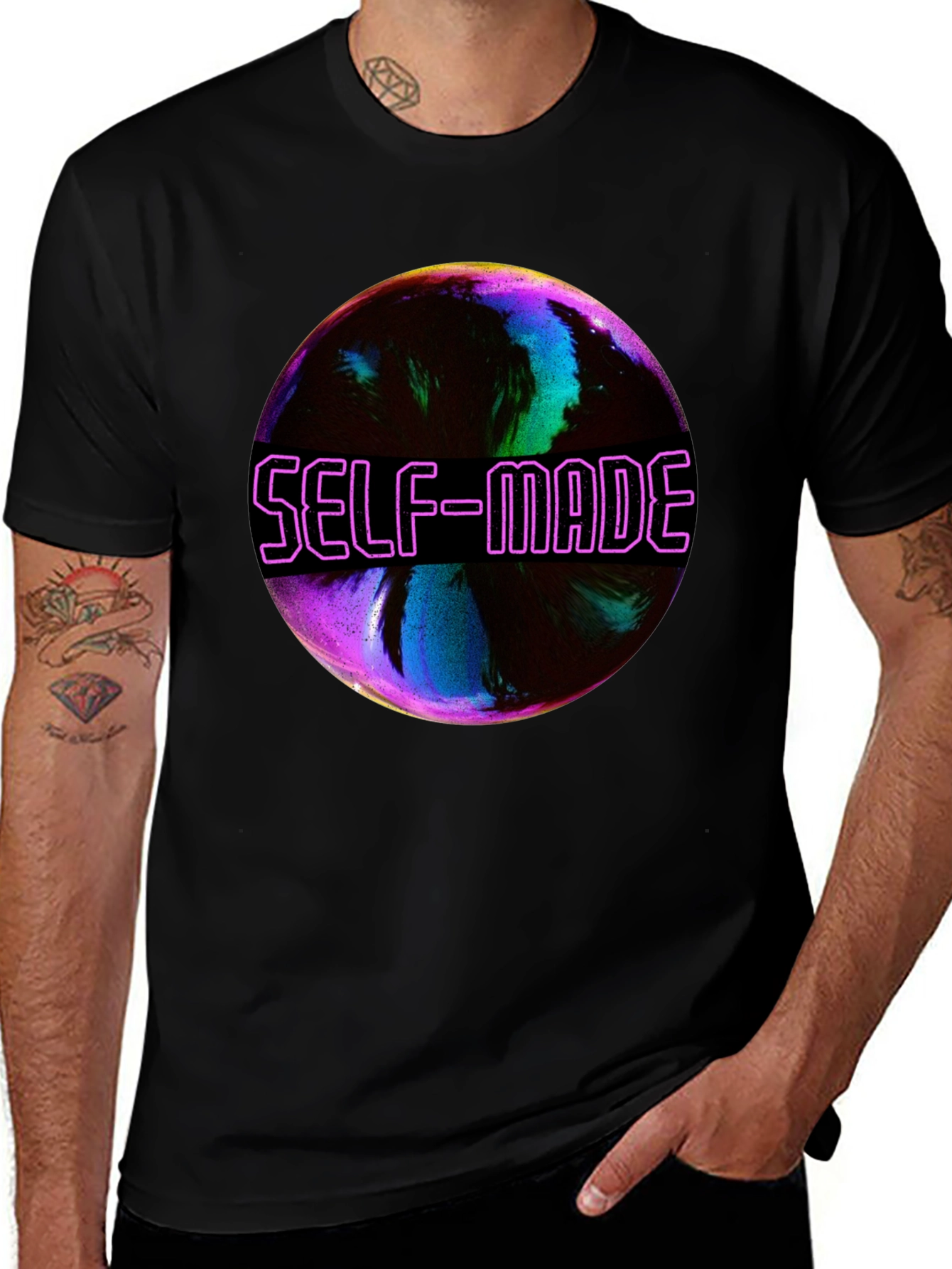 Self-Made Graphic T-Shirt - Trendy Black Tee