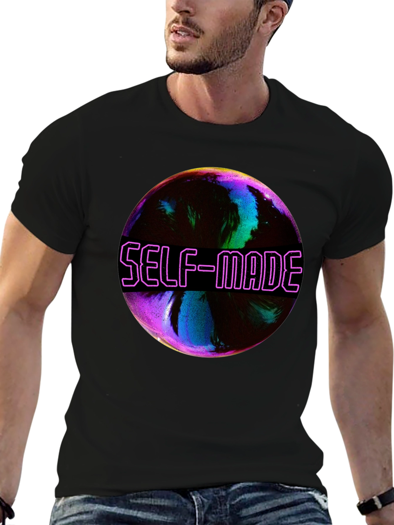 Self-Made Graphic T-Shirt - Trendy Black Tee