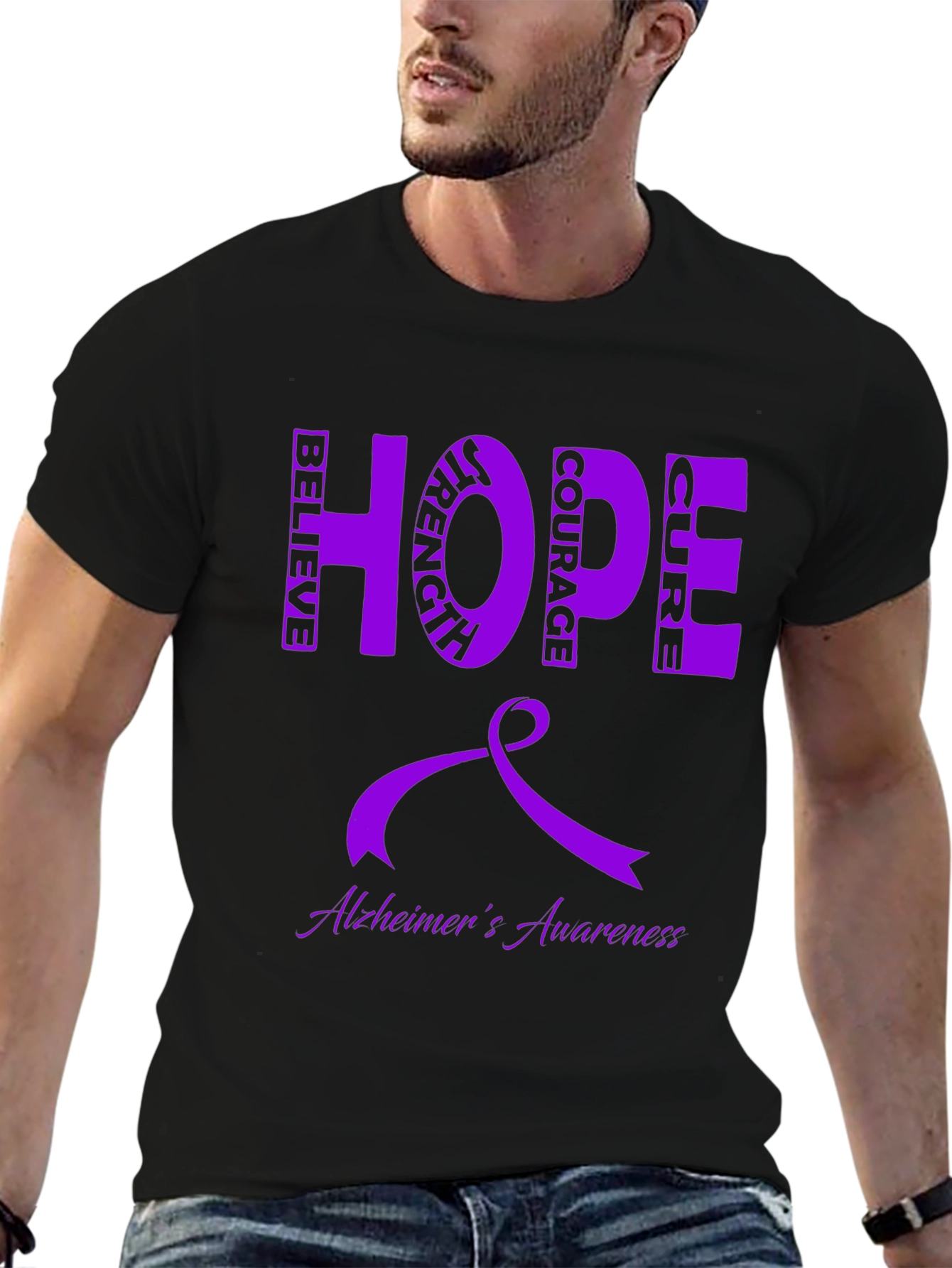 Alzheimers Awareness Ribbon Hope Cure Graphic Tee