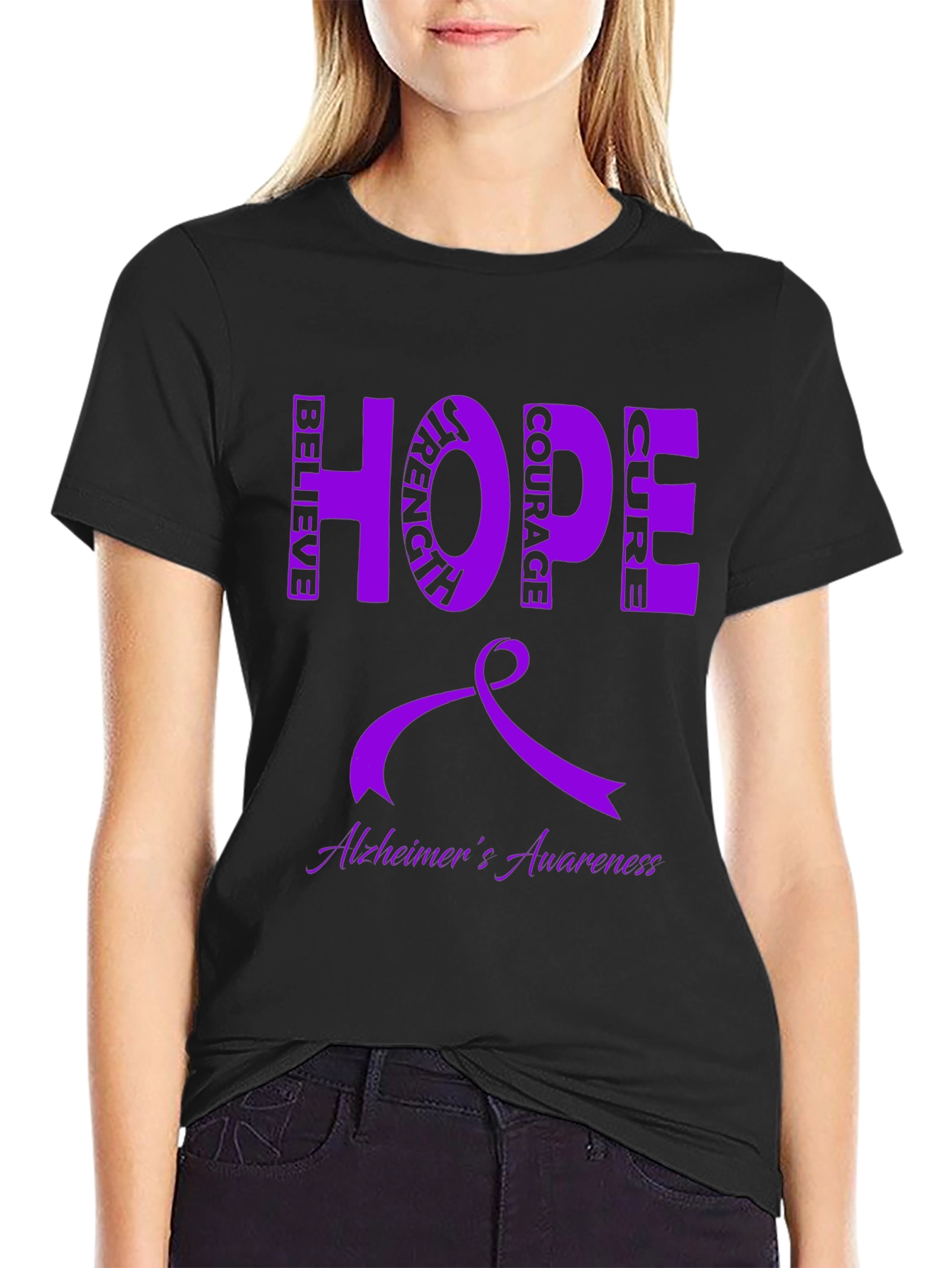 Alzheimers Awareness Ribbon Hope Cure Graphic Tee