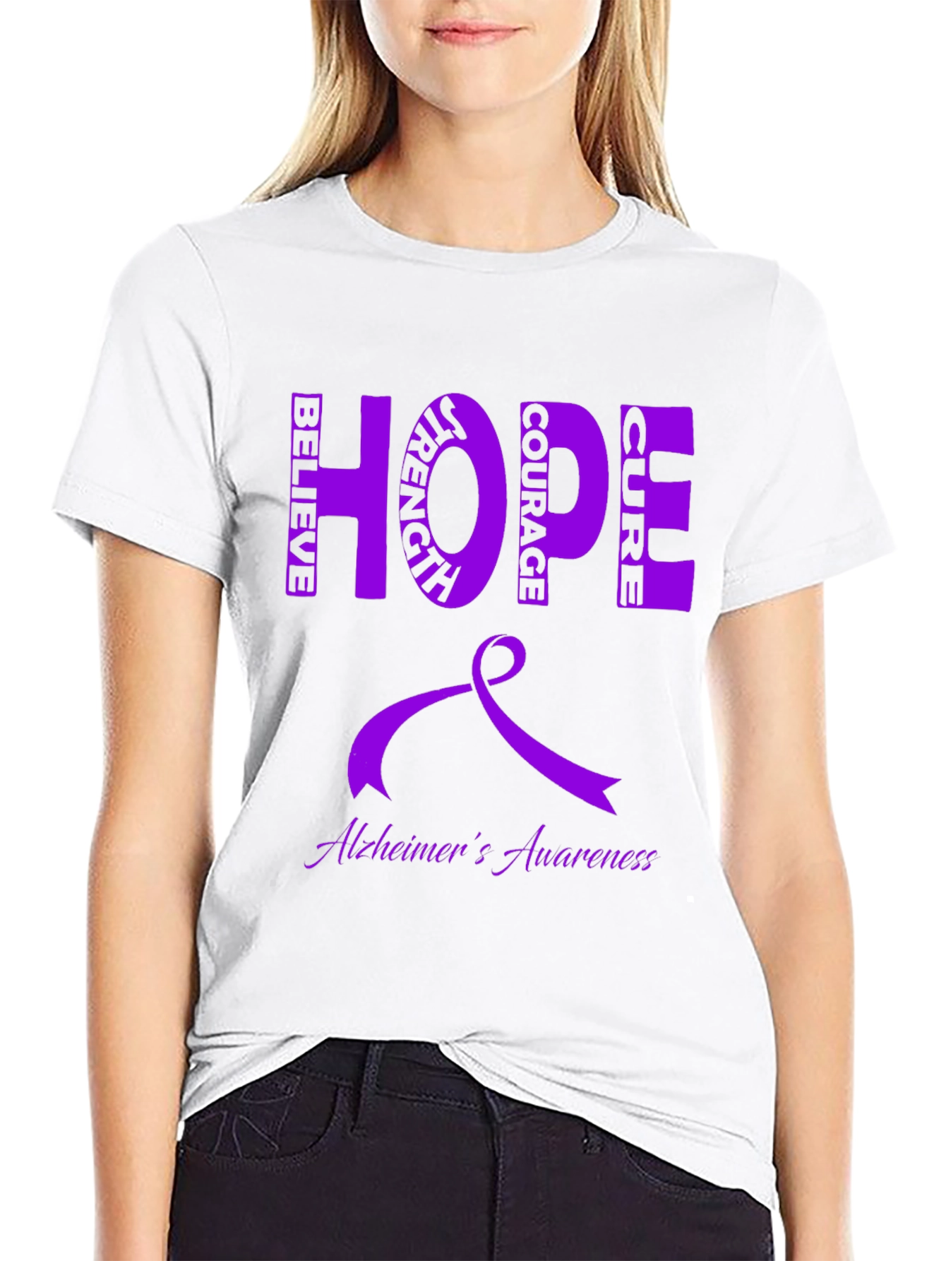 Alzheimers Awareness Ribbon Hope Cure Graphic Tee