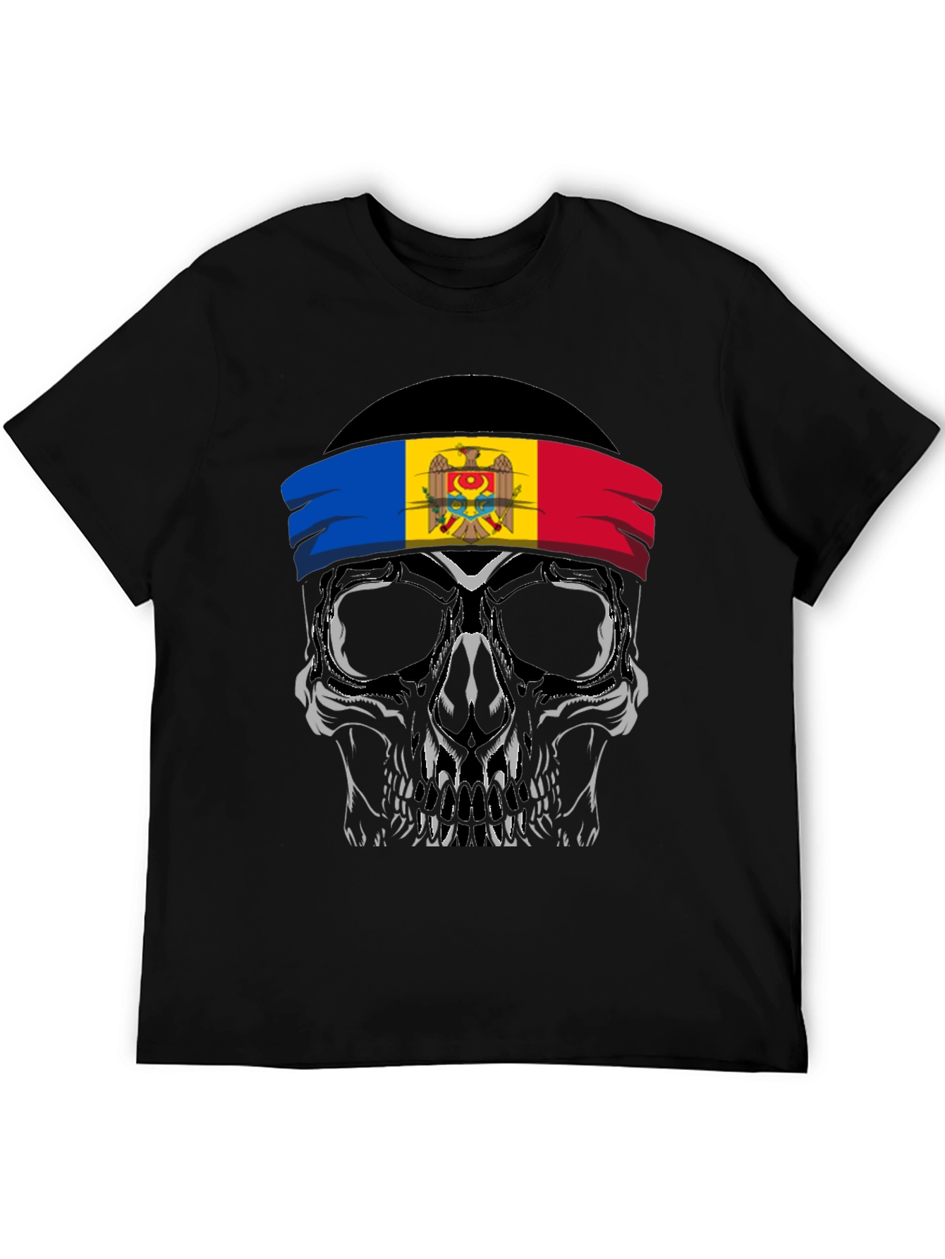 Skull T-Shirt: Moldova Flag Headband Design