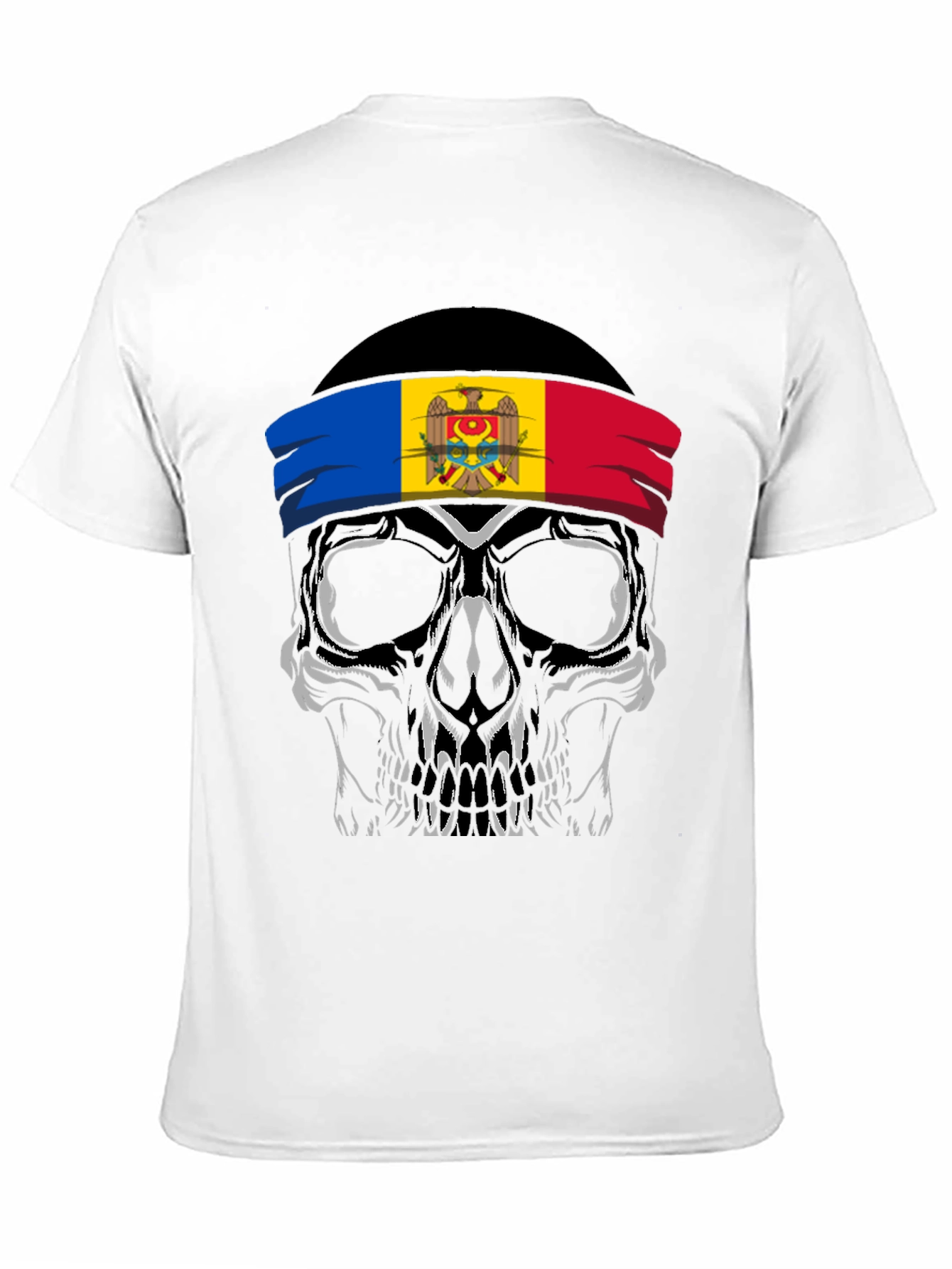 Skull T-Shirt: Moldova Flag Headband Design