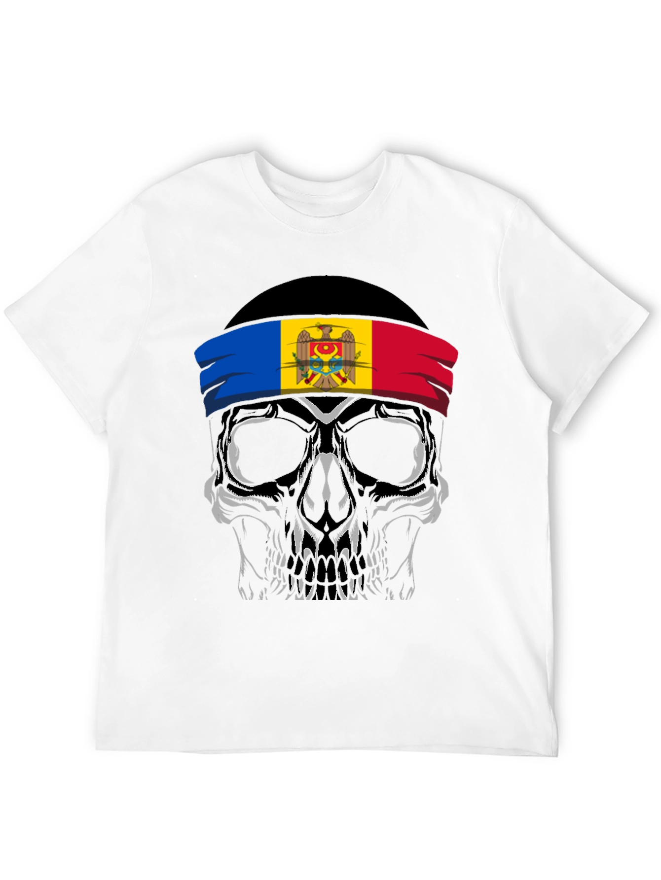 Skull T-Shirt: Moldova Flag Headband Design