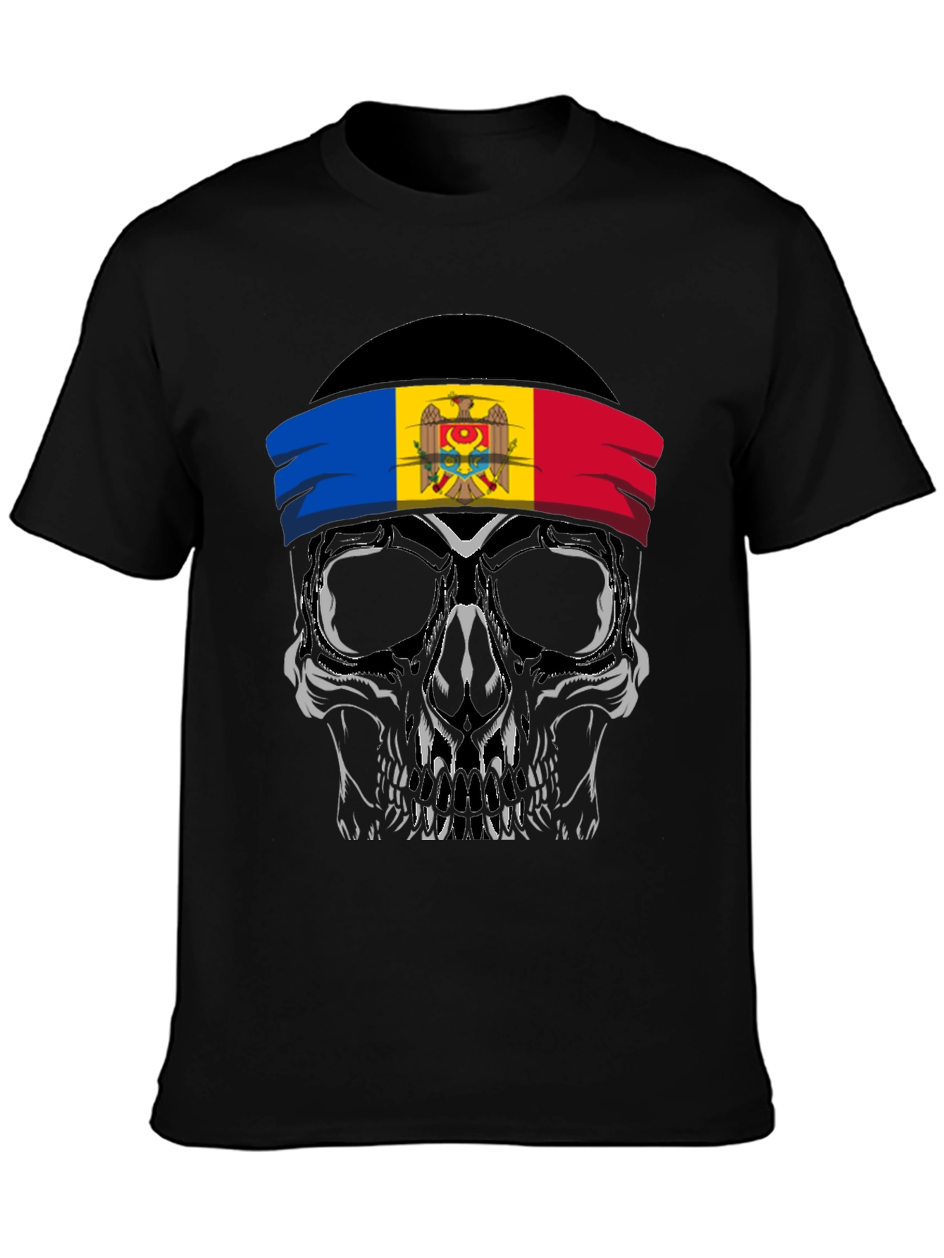 Skull T-Shirt: Moldova Flag Headband Design