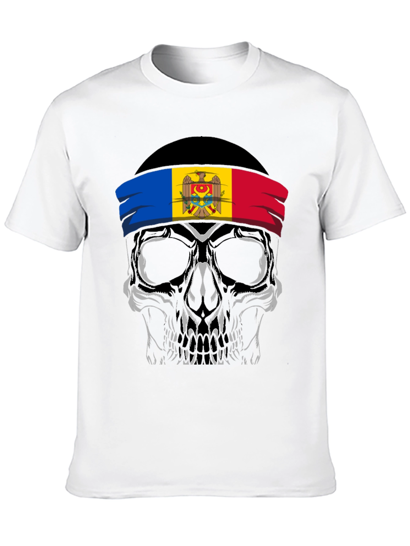 Skull T-Shirt: Moldova Flag Headband Design