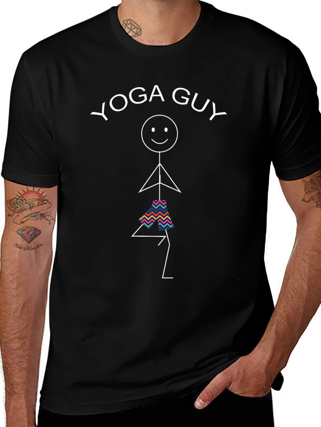 Yoga Guy Graphic Tee - Black Cotton Blend Shirt