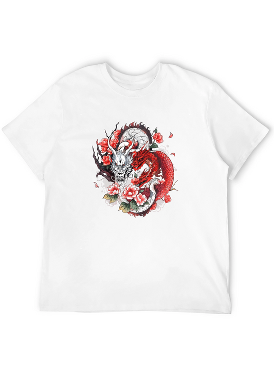 Dragon & Floral Graphic Tee - Black