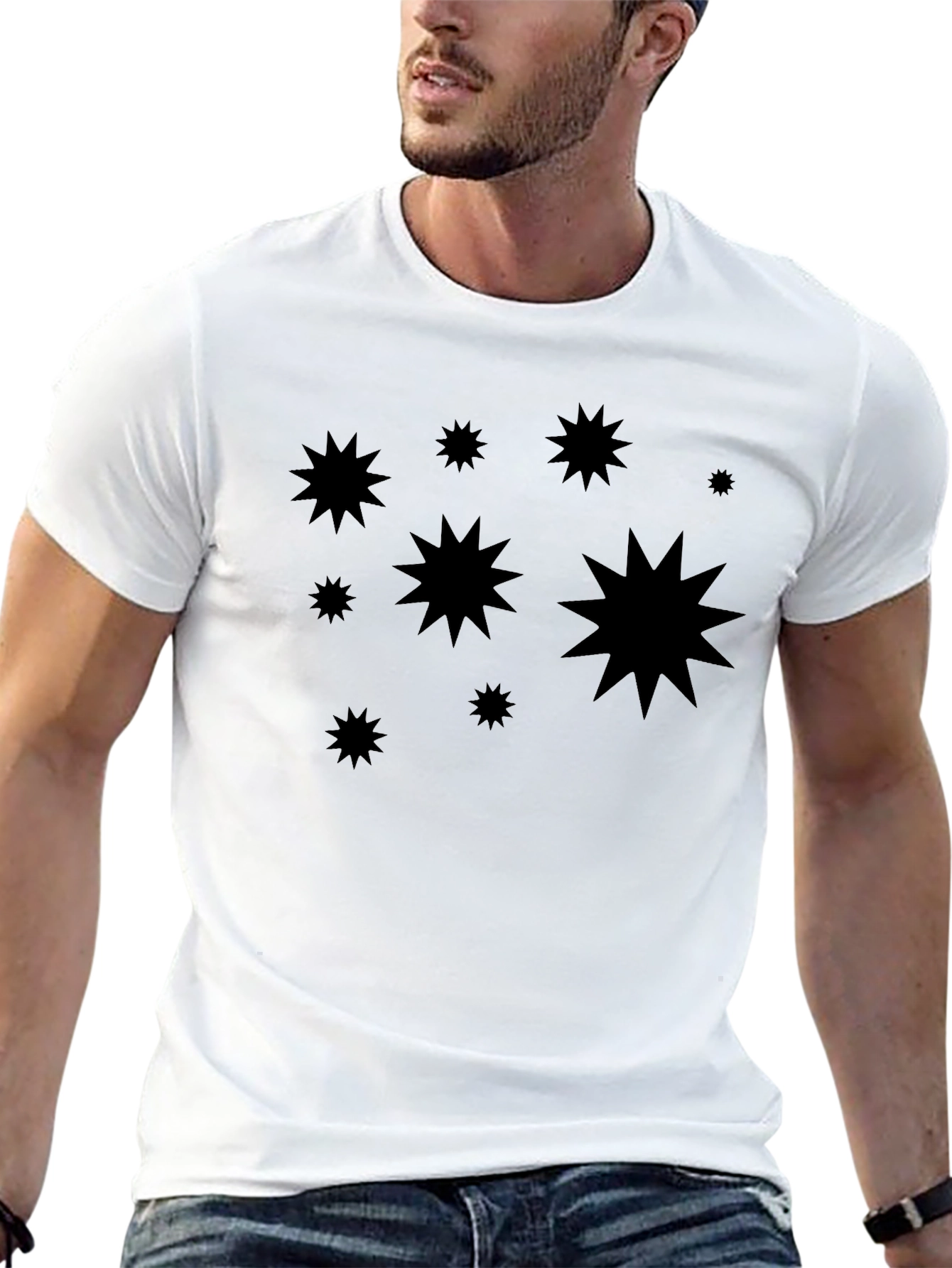 Stylish Black Starburst Graphic Tee - Casual Comfort