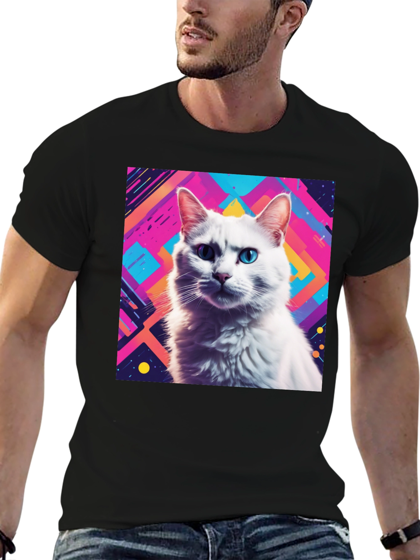 Abstract Cat Graphic Tee - Stylish Unisex T-Shirt