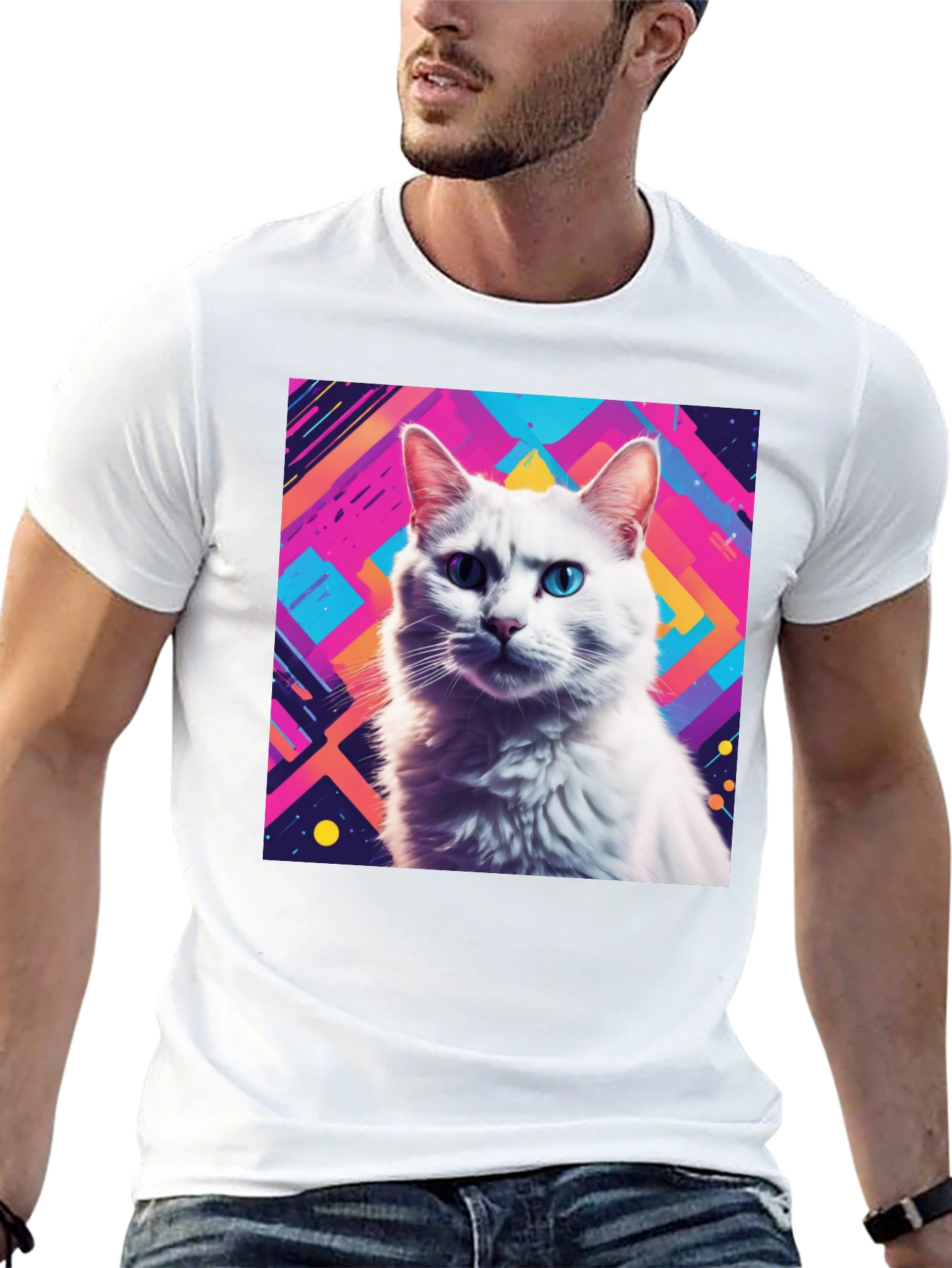 Abstract Cat Graphic Tee - Stylish Unisex T-Shirt