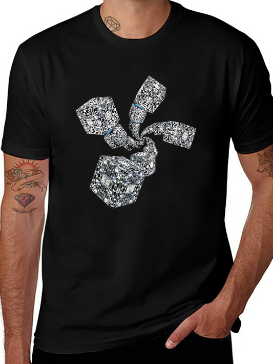Abstract Geometric Cube Spiral Black T-Shirt