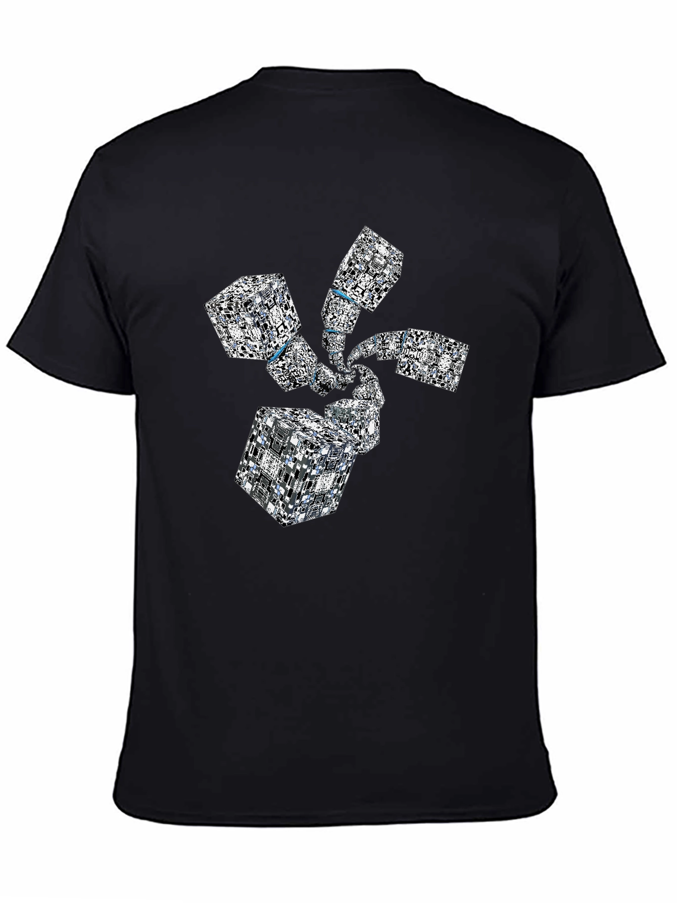 Abstract Geometric Cube Spiral Black T-Shirt
