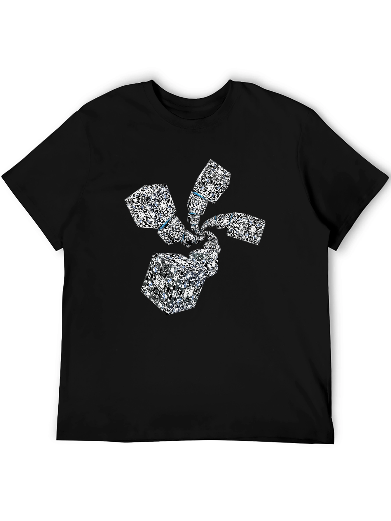 Abstract Geometric Cube Spiral Black T-Shirt