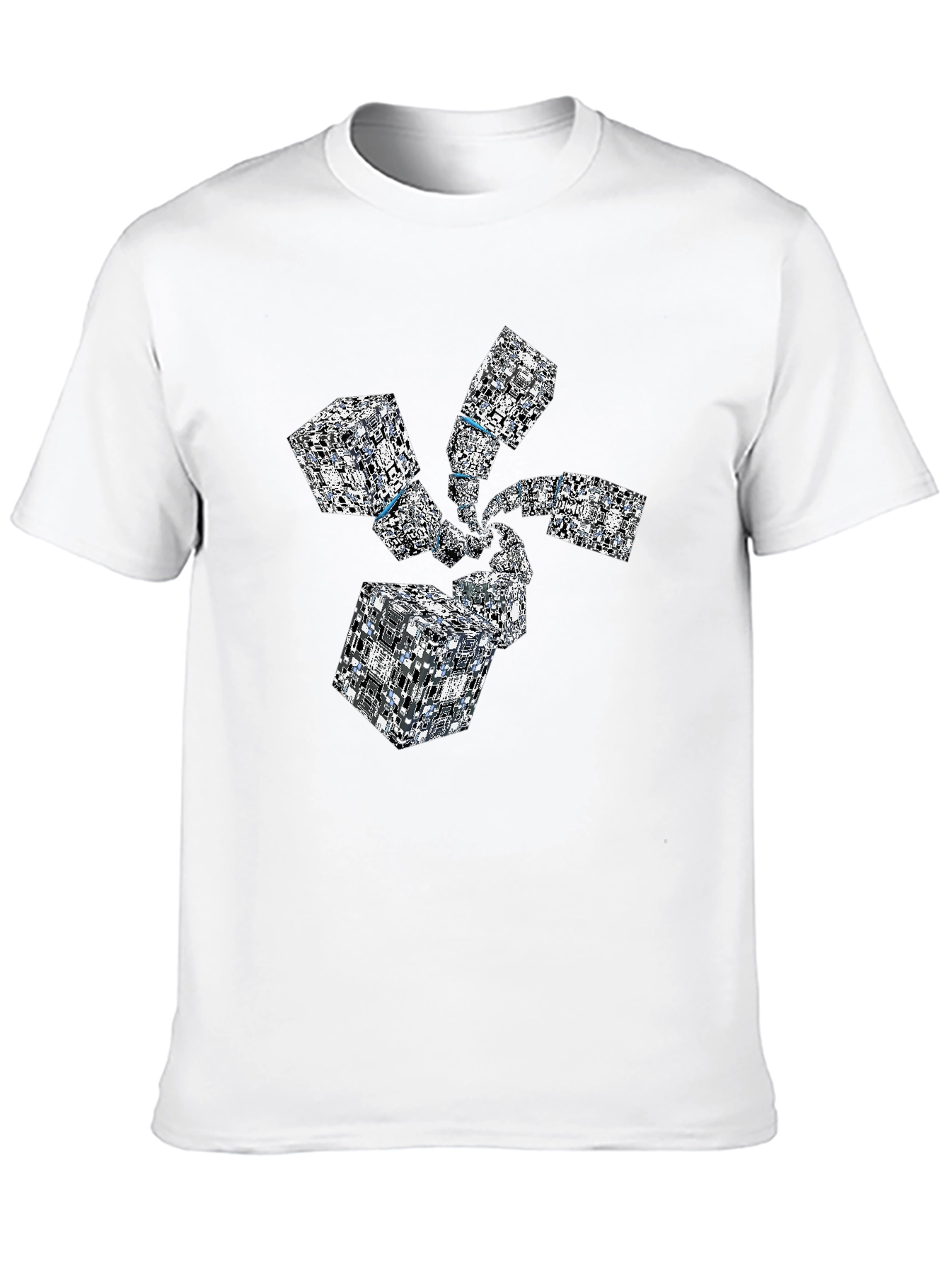 Abstract Geometric Cube Spiral Black T-Shirt