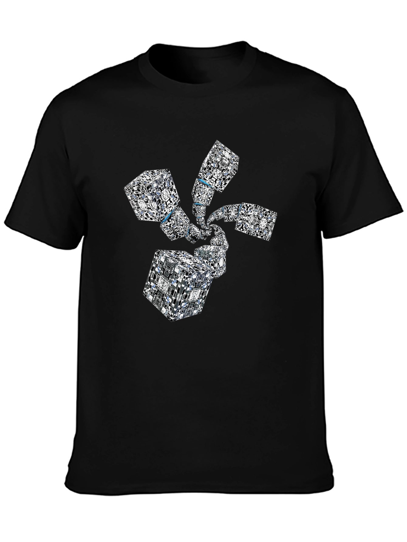 Abstract Geometric Cube Spiral Black T-Shirt