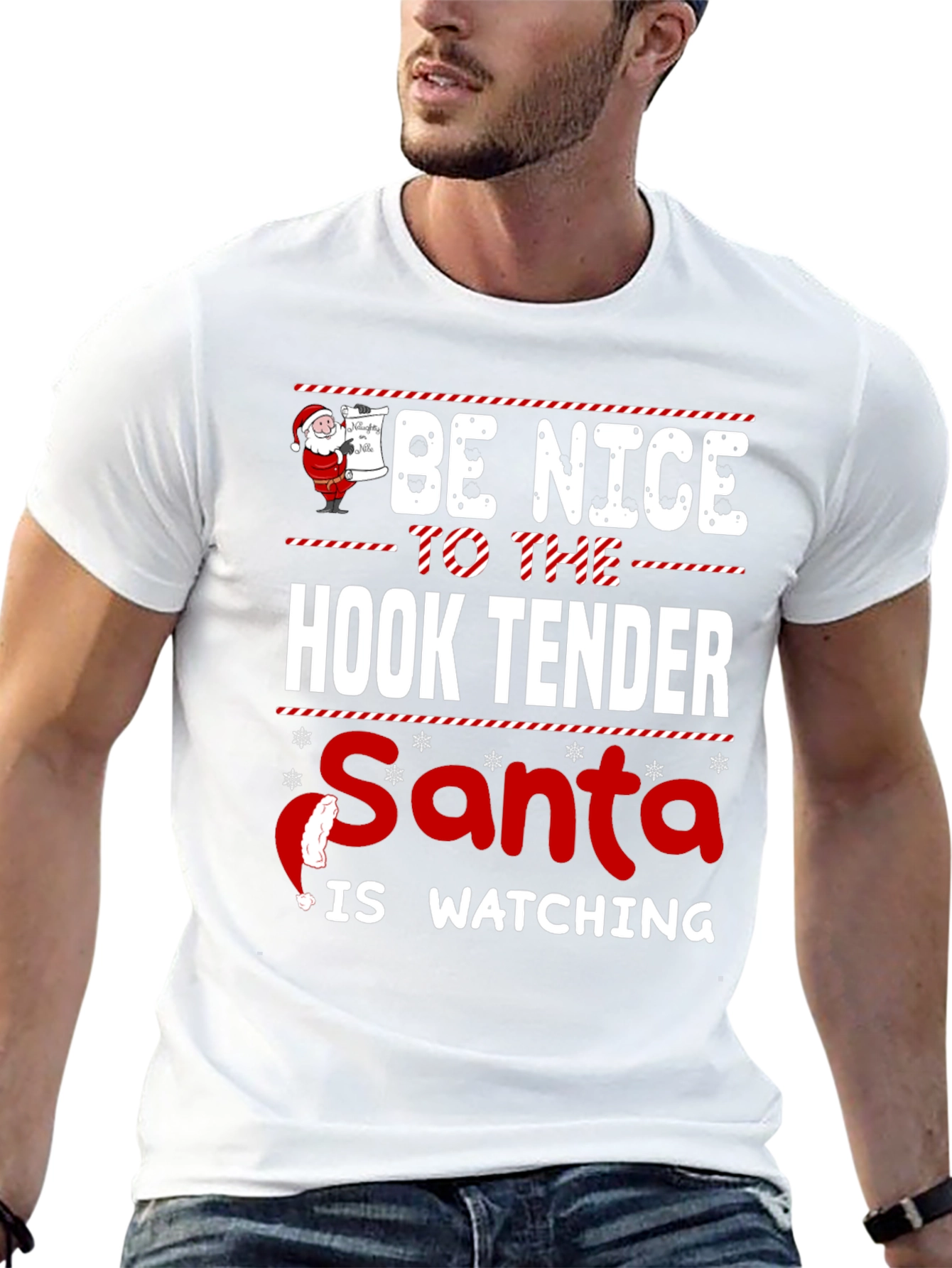 Be Nice to the Hook Tender Santa Christmas T-Shirt