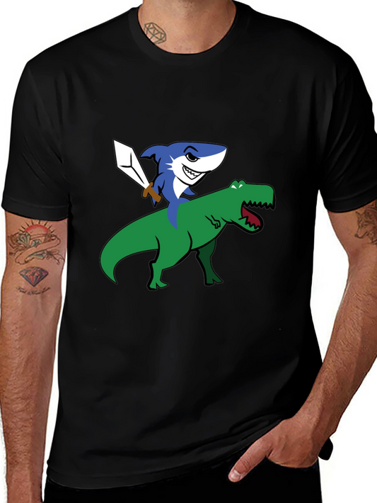 Shark Riding Dinosaur Funny Graphic T-Shirt