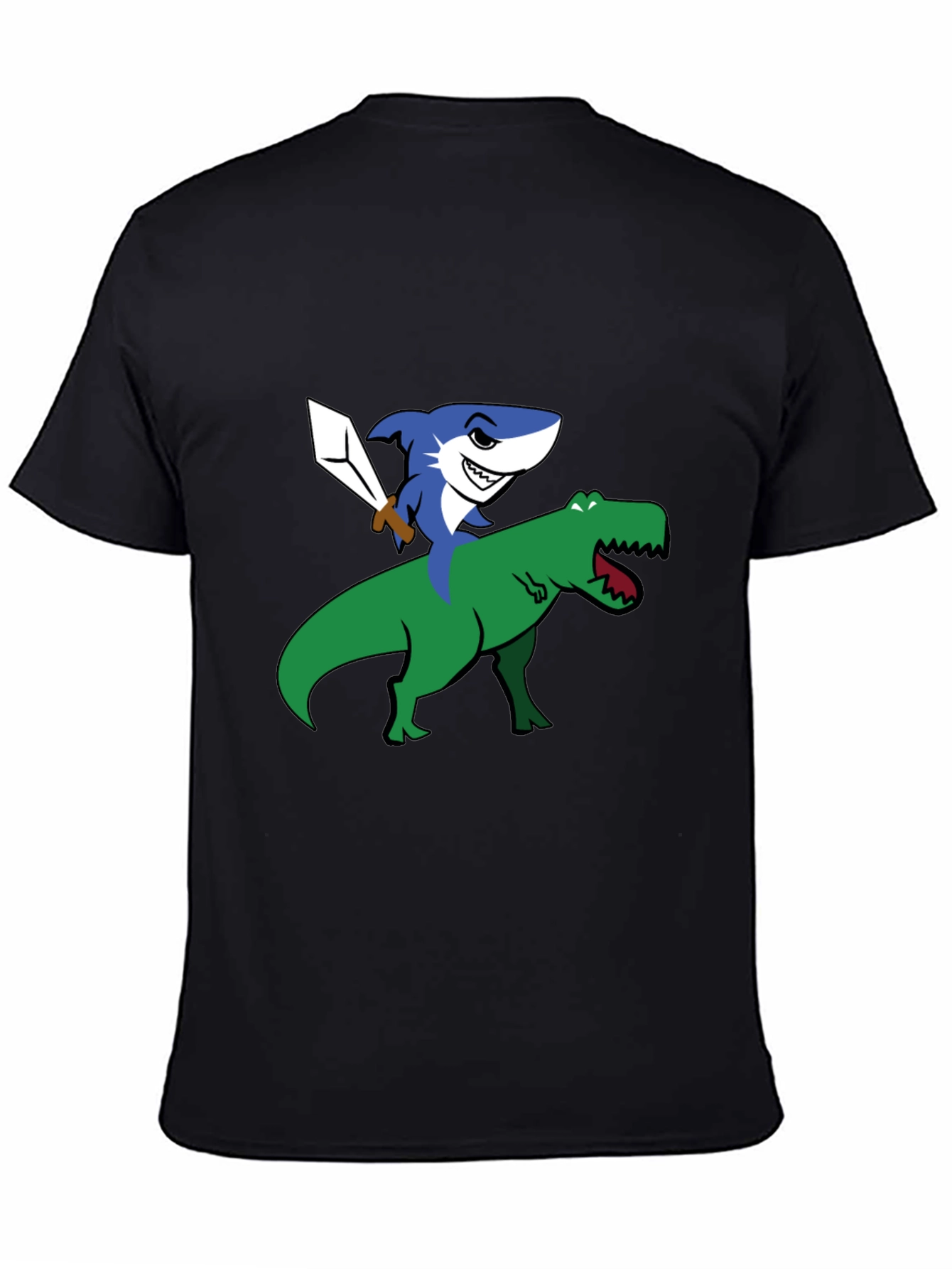 Shark Riding Dinosaur Funny Graphic T-Shirt
