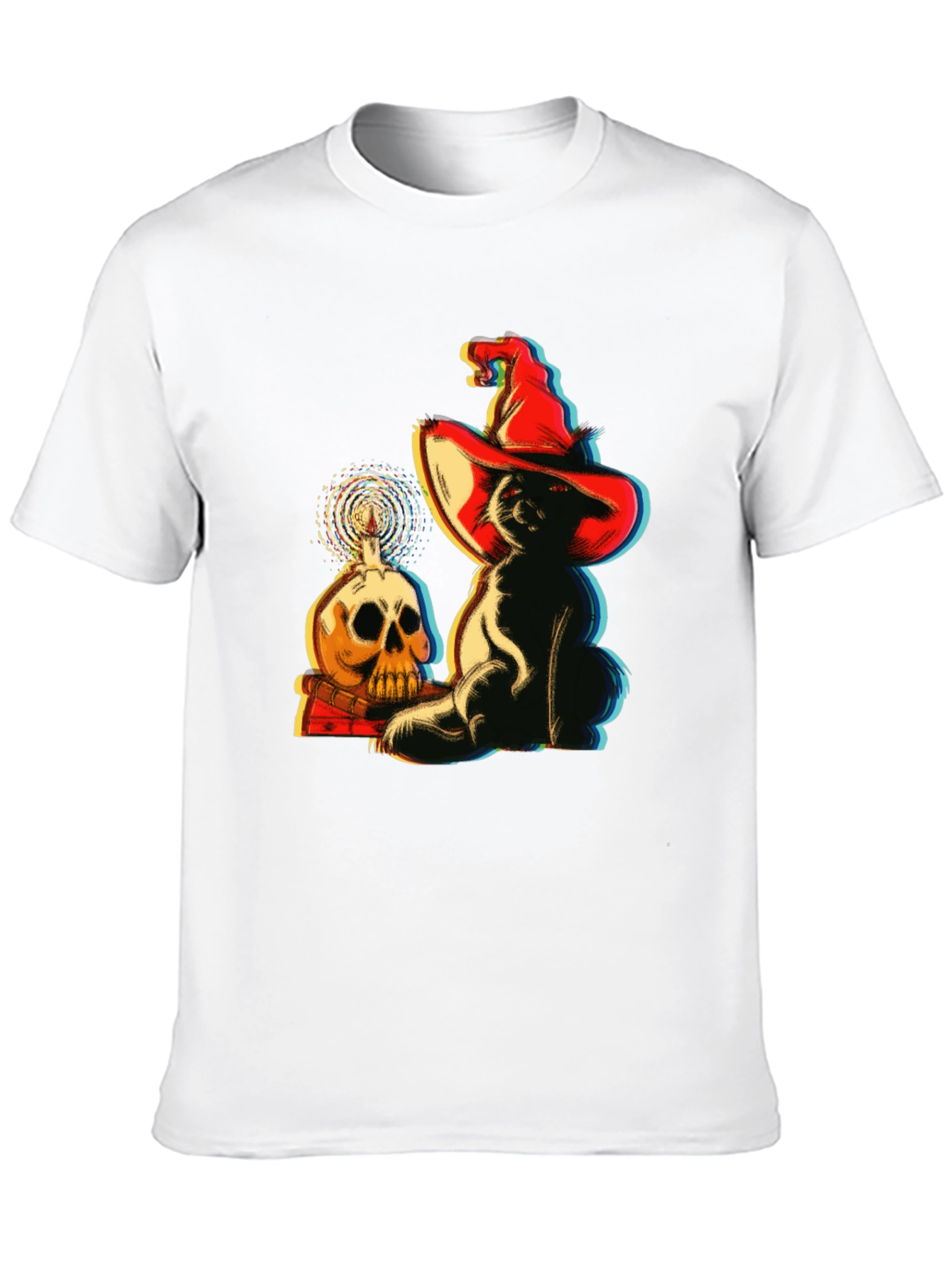 Spooky Cat & Skull Graphic Tee - Halloween Vibes!