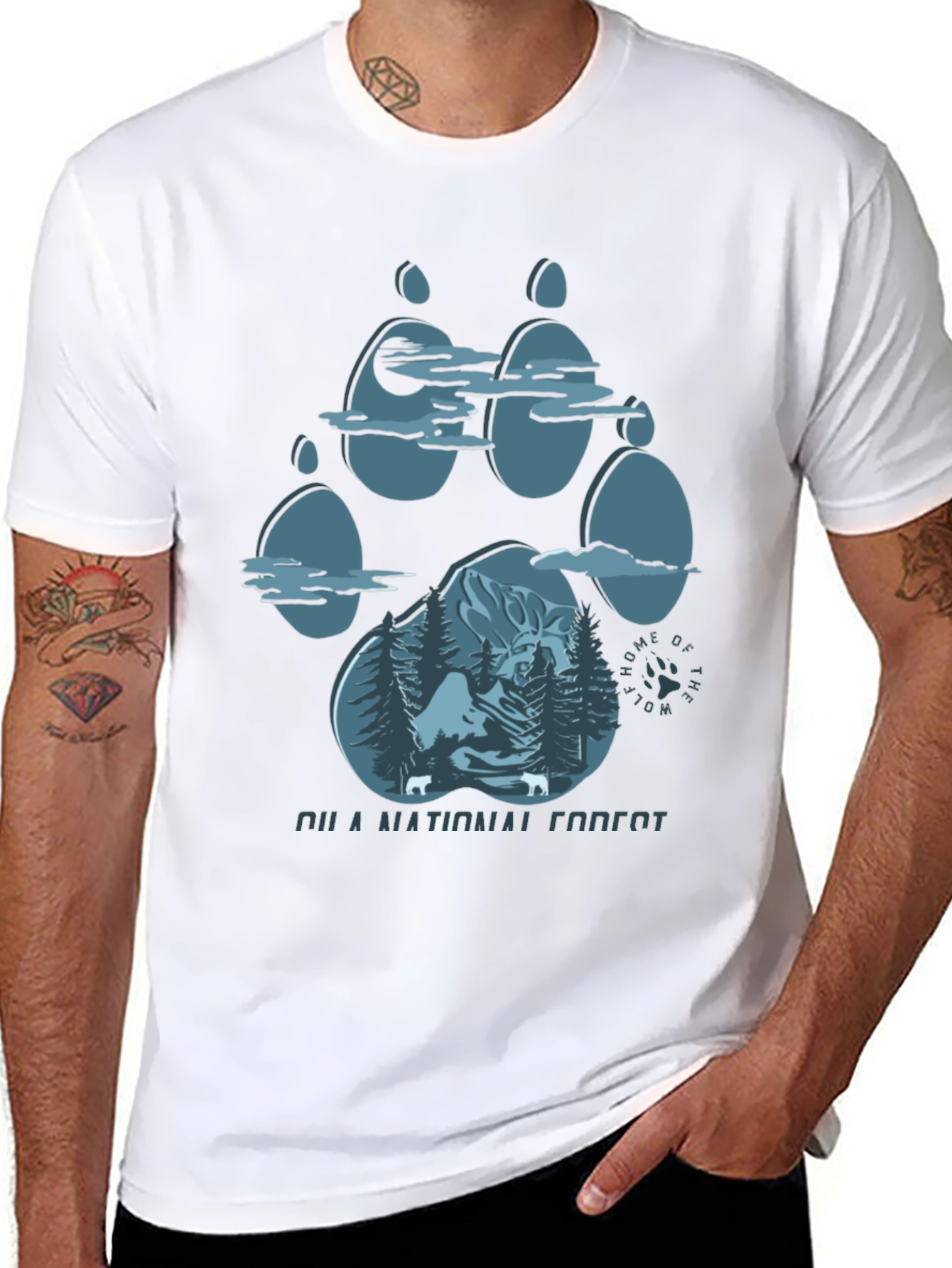 Wolf Paw Print Forest Graphic Tee