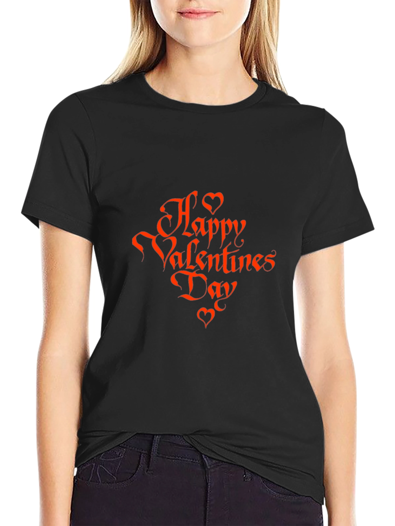 Happy Valentines Day Graphic Tee - Black