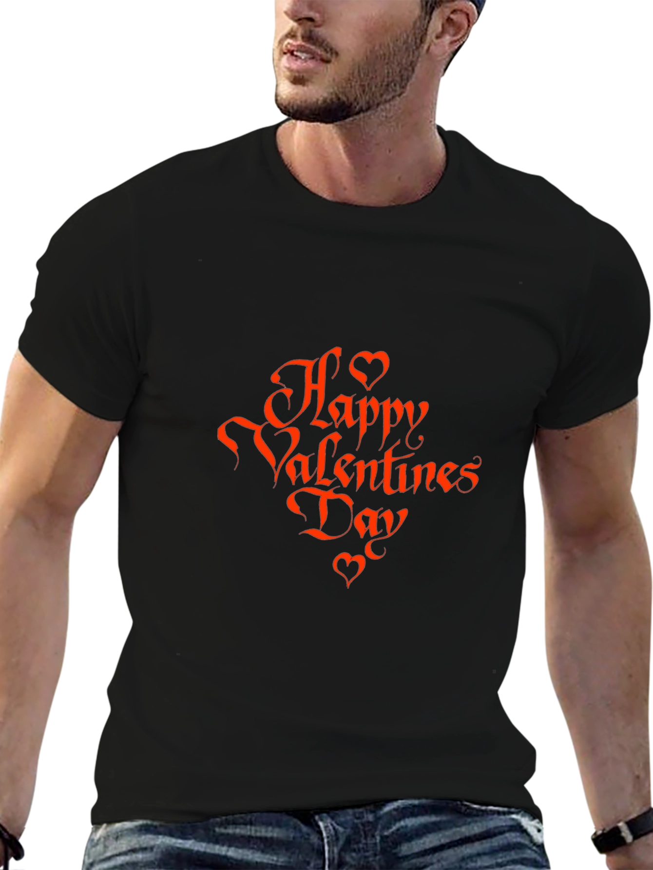 Happy Valentines Day Graphic Tee - Black